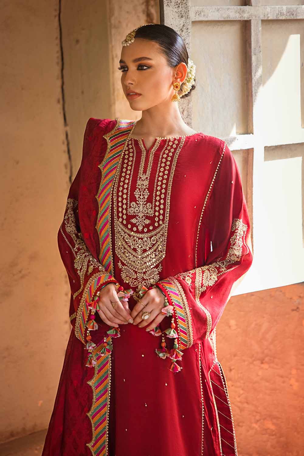 Gul Ahmed Festive – 3PC Embroidered Raw Silk Suit with Embroidered Jacquard Dupatta with Zari FE-32031 - Image 5