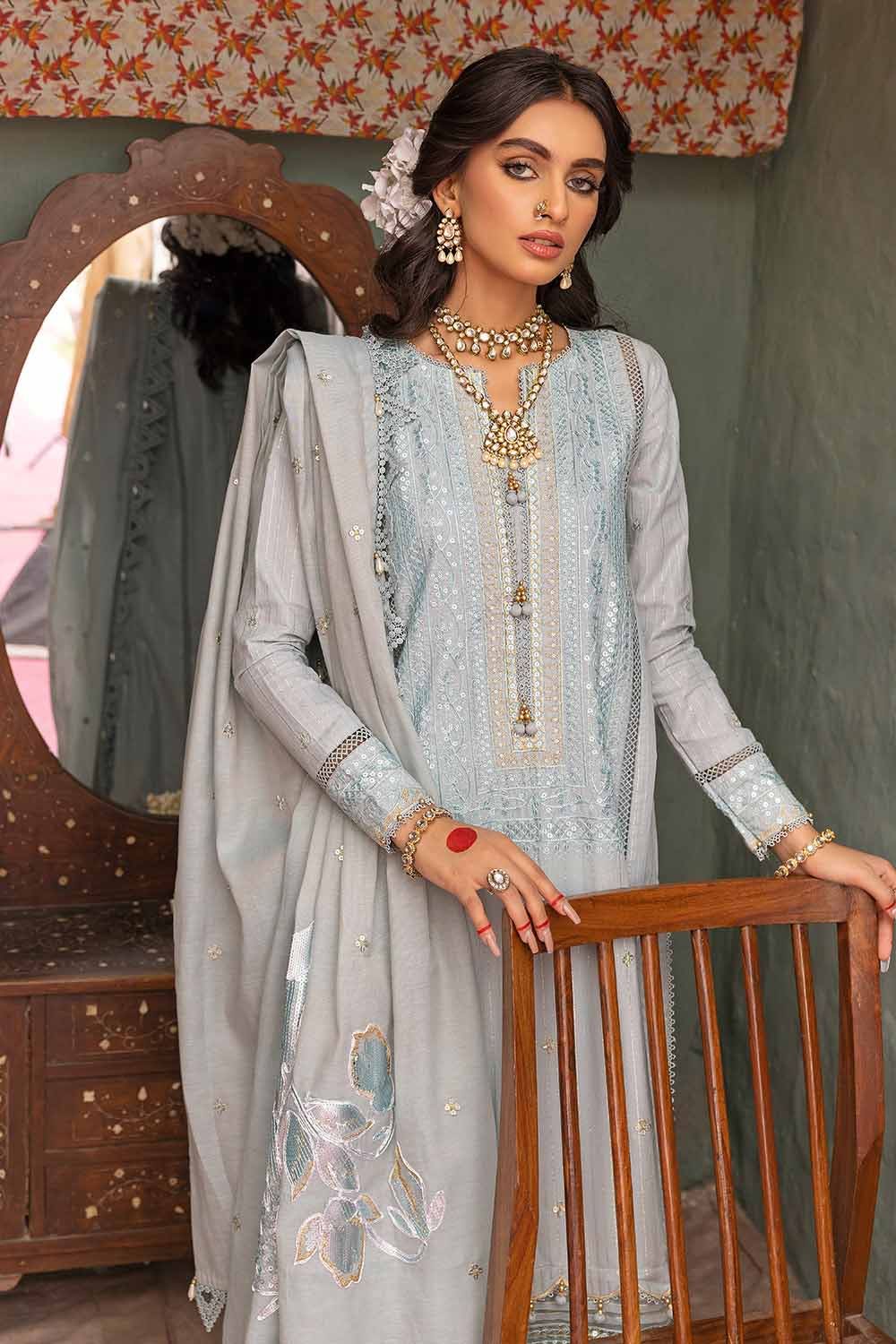Gul Ahmed Festive – 3PC Sequins Embroidered Lawn Shirt with Sequins Embroidered Meshuri Dupatta FE-32087 - Image 6