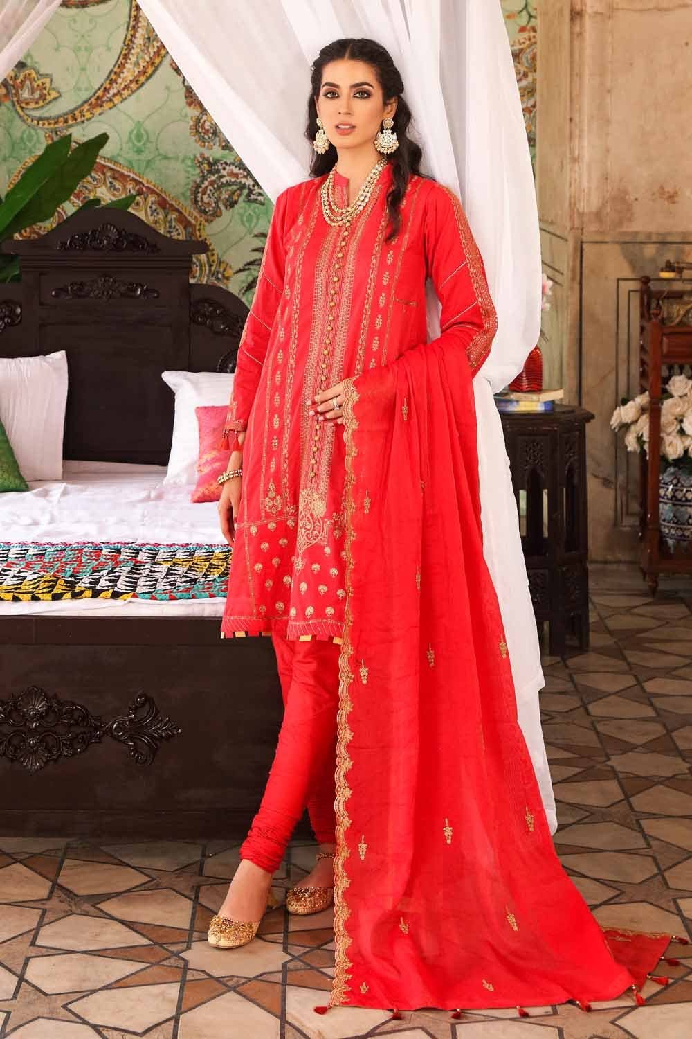 Gul Ahmed Festive Collection โ Embroidered Lawn Suit with Cotton Dupatta FE-12258
