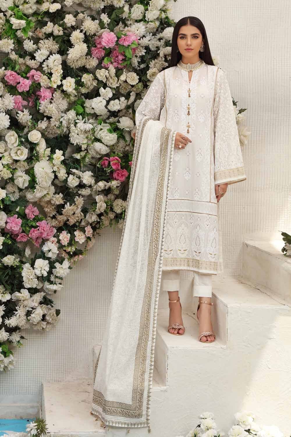 Gul Ahmed Festive Collection – Embroidered Lawn Suit with Gold Gold Printed Bamber Dupatta FE-12194