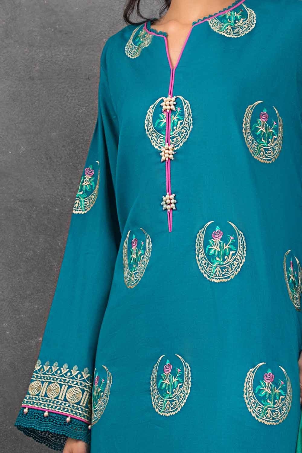 Gul Ahmed Festive Collection – Embroidered Lawn Suit with Jacquard Dupatta FE-12040 - Image 2