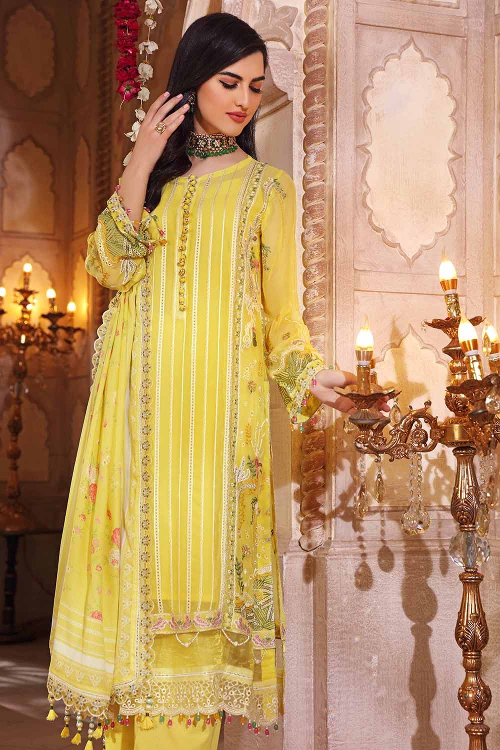 Gul Ahmed Festive Eid-ul-Adha Collection – 3PC Schiffli Chiffon Embroidered Suit with Striped Organza Dupatta FE-22052 - Image 3