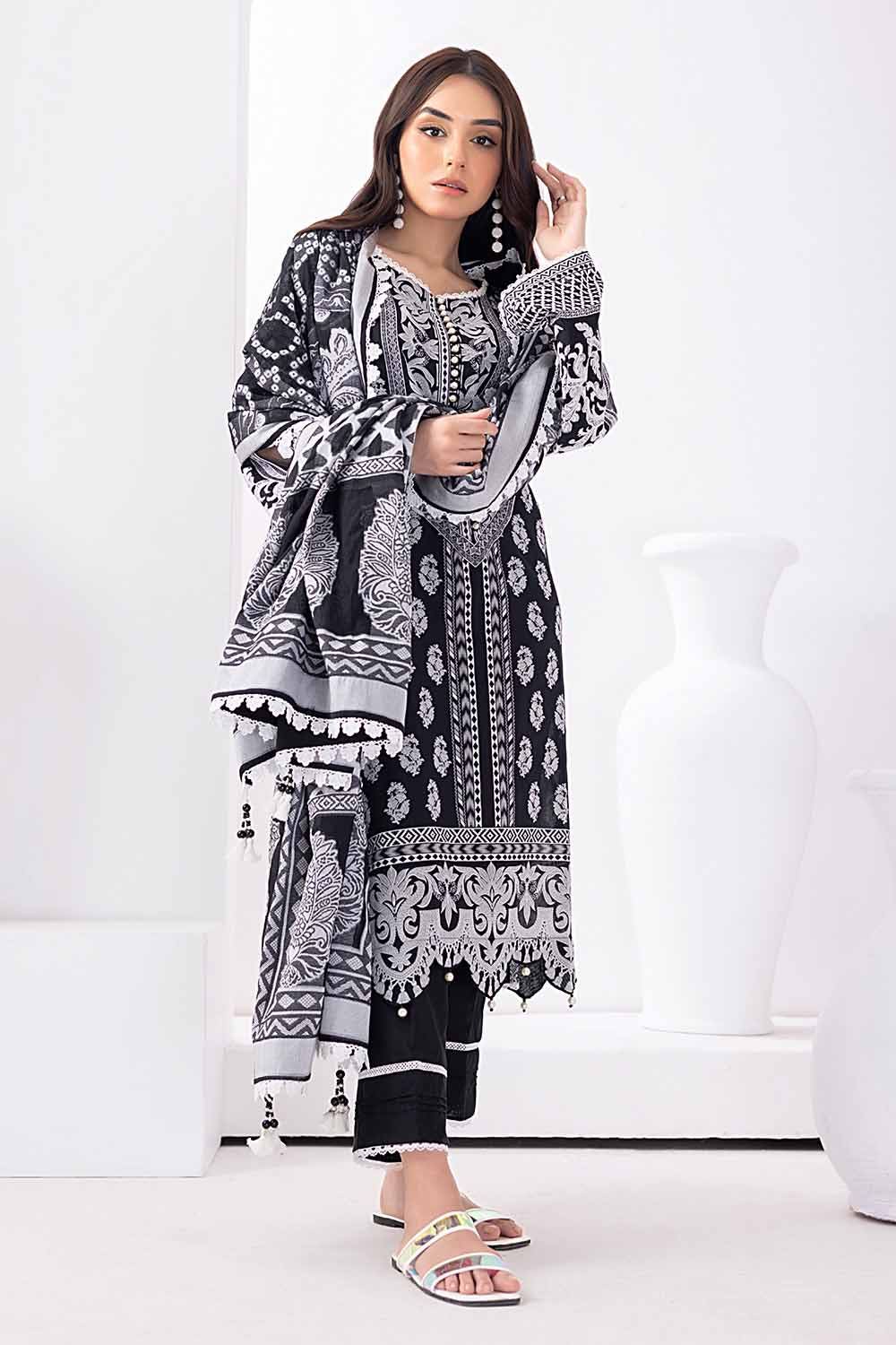 Gul Ahmed Monochrome Black & White – 3PC Unstitched Embroidered Lawn Suit with Jacquard Dupatta MJ-32061 - Image 2