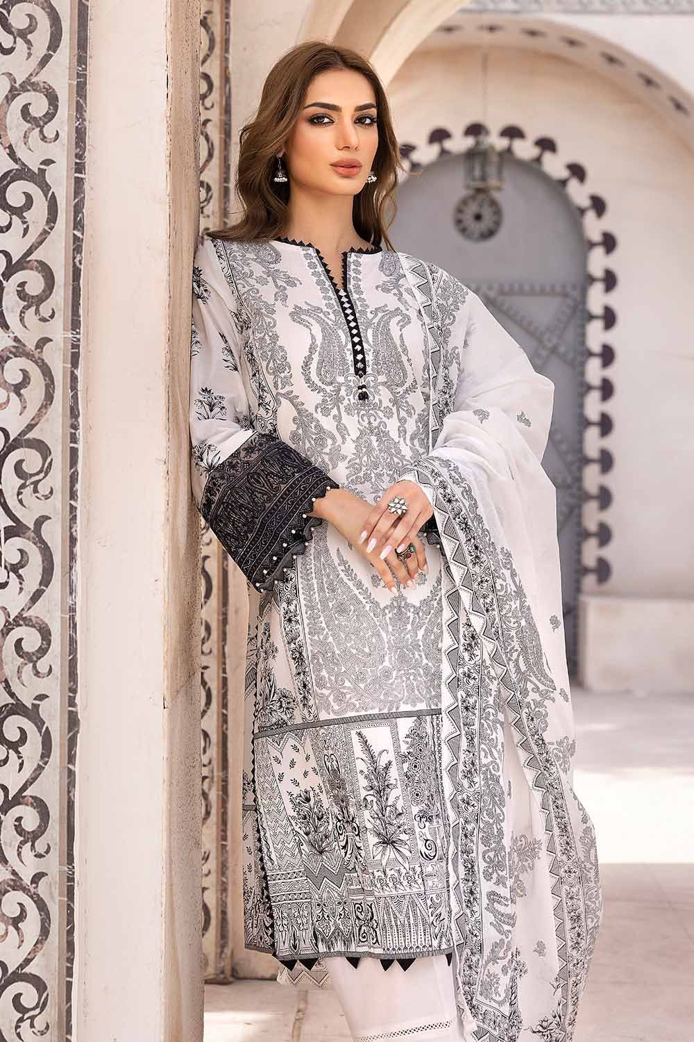 Gul Ahmed Monochrome Black & White – 3PC Unstitched Embroidered Lawn Suit with Organza Neckline B-32034 - Image 4