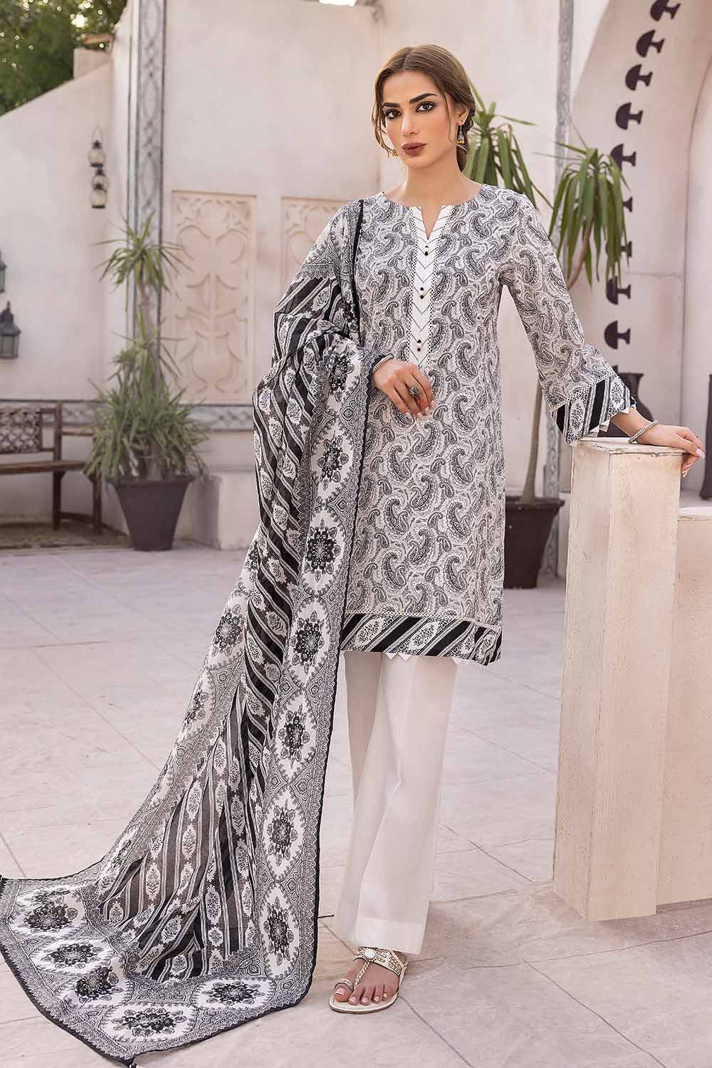 Gul Ahmed Monochrome Black & White – 3PC Unstitched Printed Lawn Suit B-32029 - Image 3