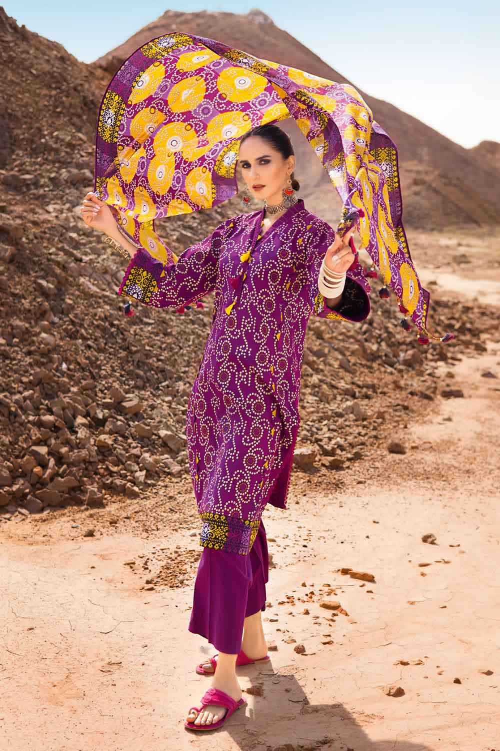 Gul Ahmed Summer 2022 · Chunri Collection – 3PC Ptd Lawn Dupatta Ptd Lawn Shirt Dyd Trsr CL-22058 A
