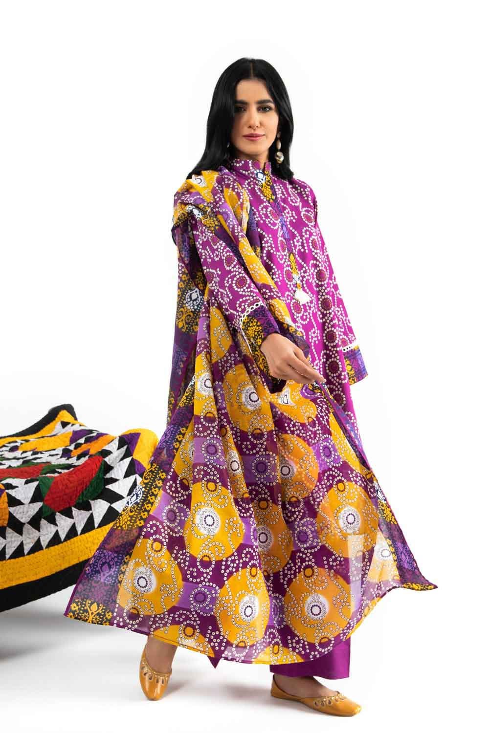 Gul Ahmed Summer 2022 · Chunri Collection – 3PC Ptd Lawn Dupatta Ptd Lawn Shirt Dyd Trsr CL-22058 A - Image 5