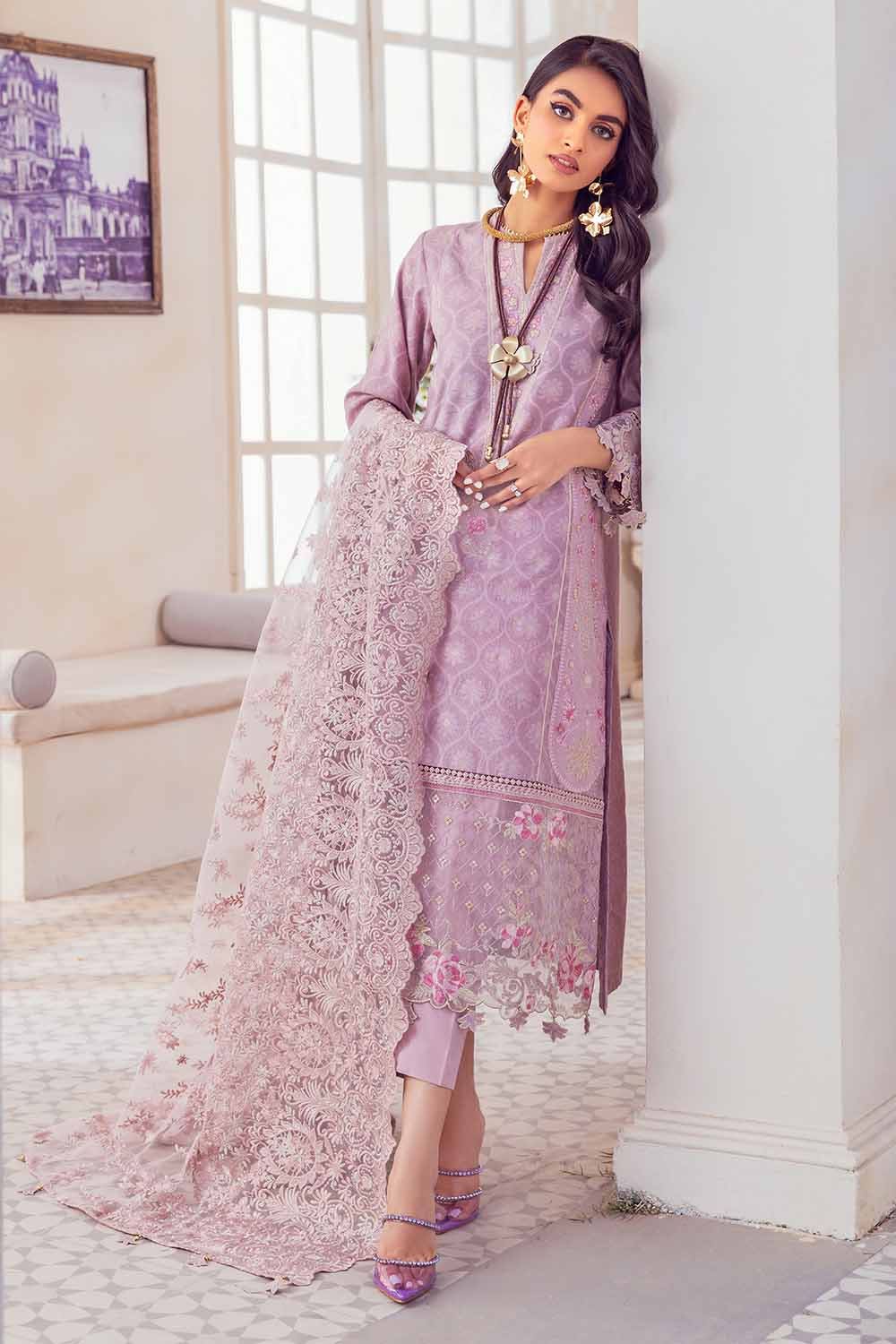 Gul Ahmed Summer 2023 - Premium Collection – 3PC Embroidered Jacquard Suit With Embroidered Net Dupatta PM-32059 - Image 3