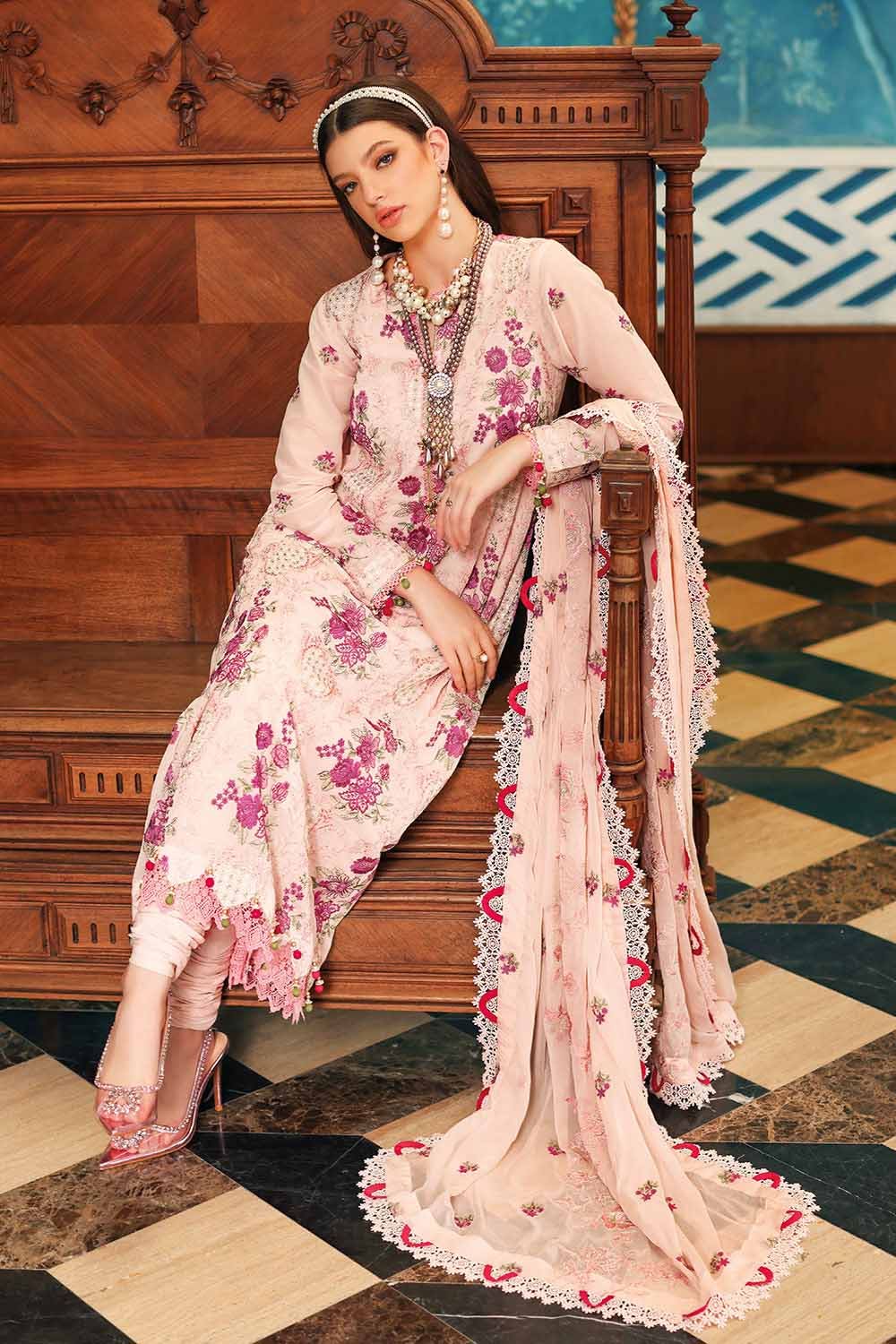 Gul Ahmed Summer 2023 - Premium Collection – 3PC Embroidered Swiss Voile Suit With Embroidered Chiffon Dupatta LSV-32006 - Image 2