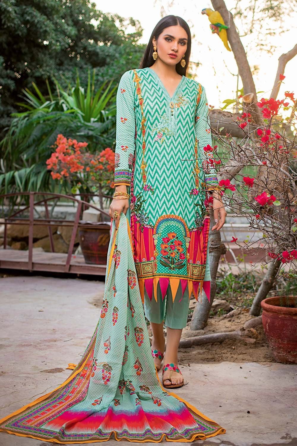 Gul Ahmed Summer Premium Lawn 2021 · 3PC Unstitched Digital Printed Embroidered Lawn Suit With Digital Printed Chiffon Dupatta BM-165