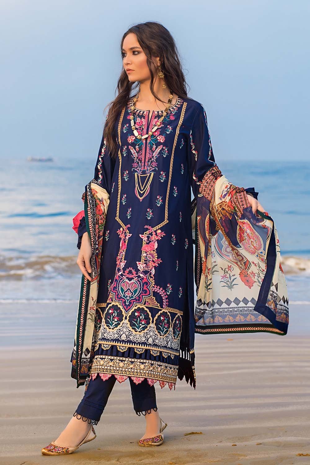 Gul Ahmed Summer Premium Lawn 2021 · 3PC Unstitched Digital Printed Embroidered Lawn Suit With Digital Printed Chiffon Dupatta BM-166 - Image 3