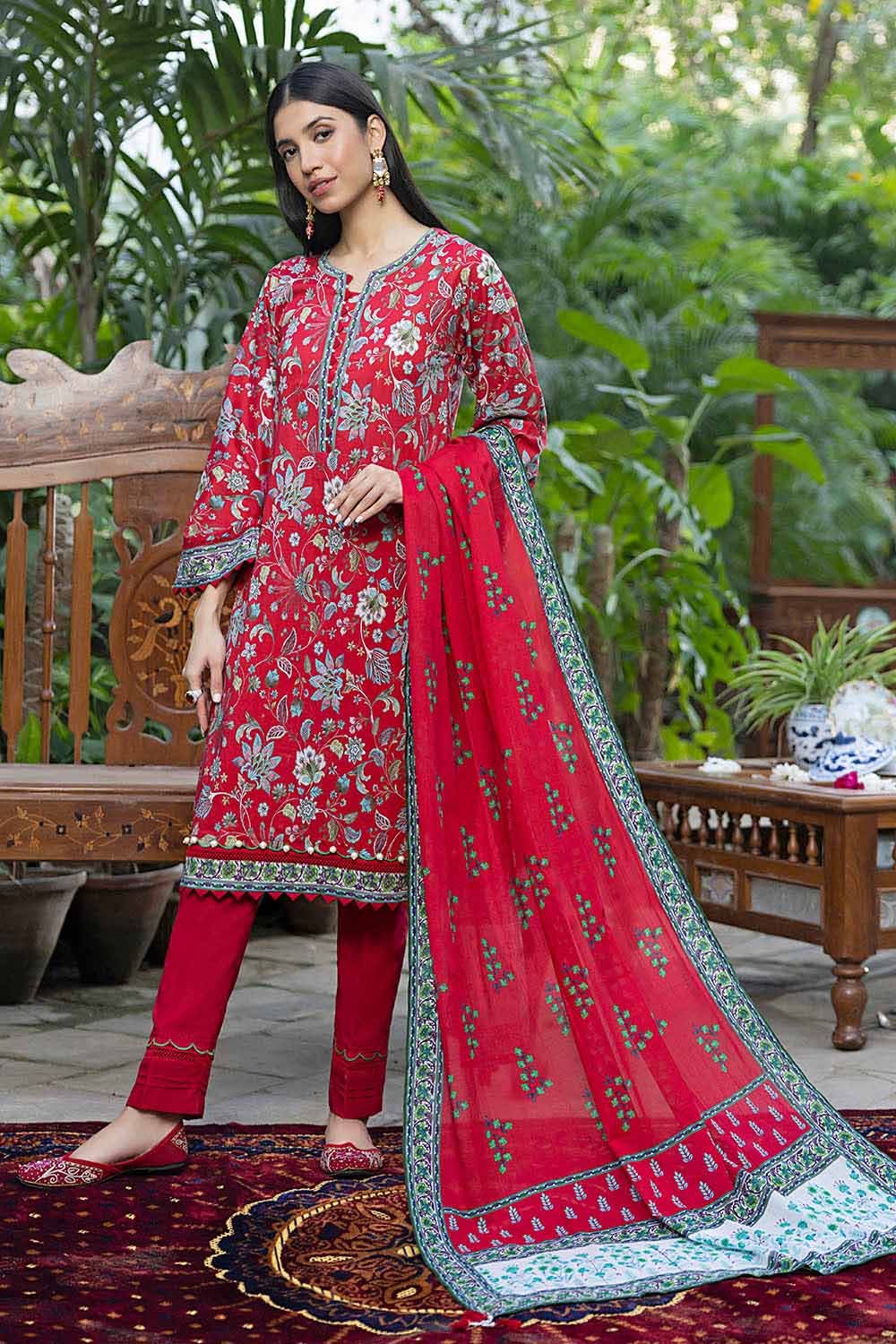 Gul Ahmed Summer Red Collection – 3PC Lawn Unstitched Digital Printed Suit CL-32277 - Image 2