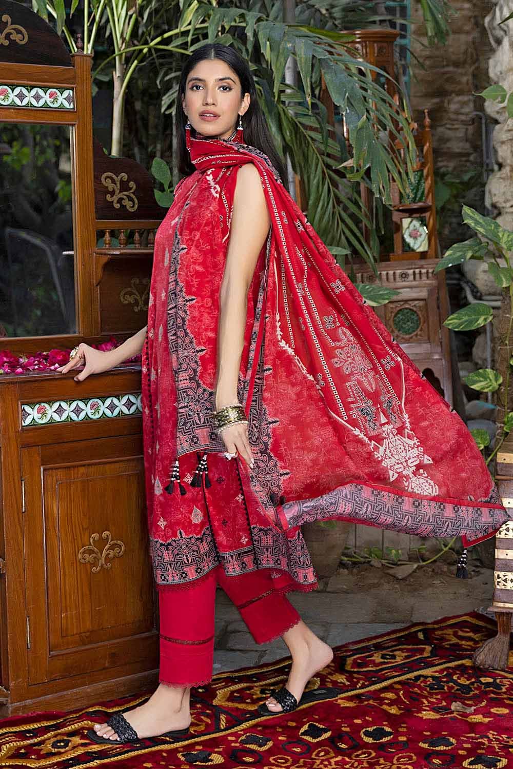 Gul Ahmed Summer Red Collection – 3PC Lawn Unstitched Printed Suit CL-32263 - Image 3