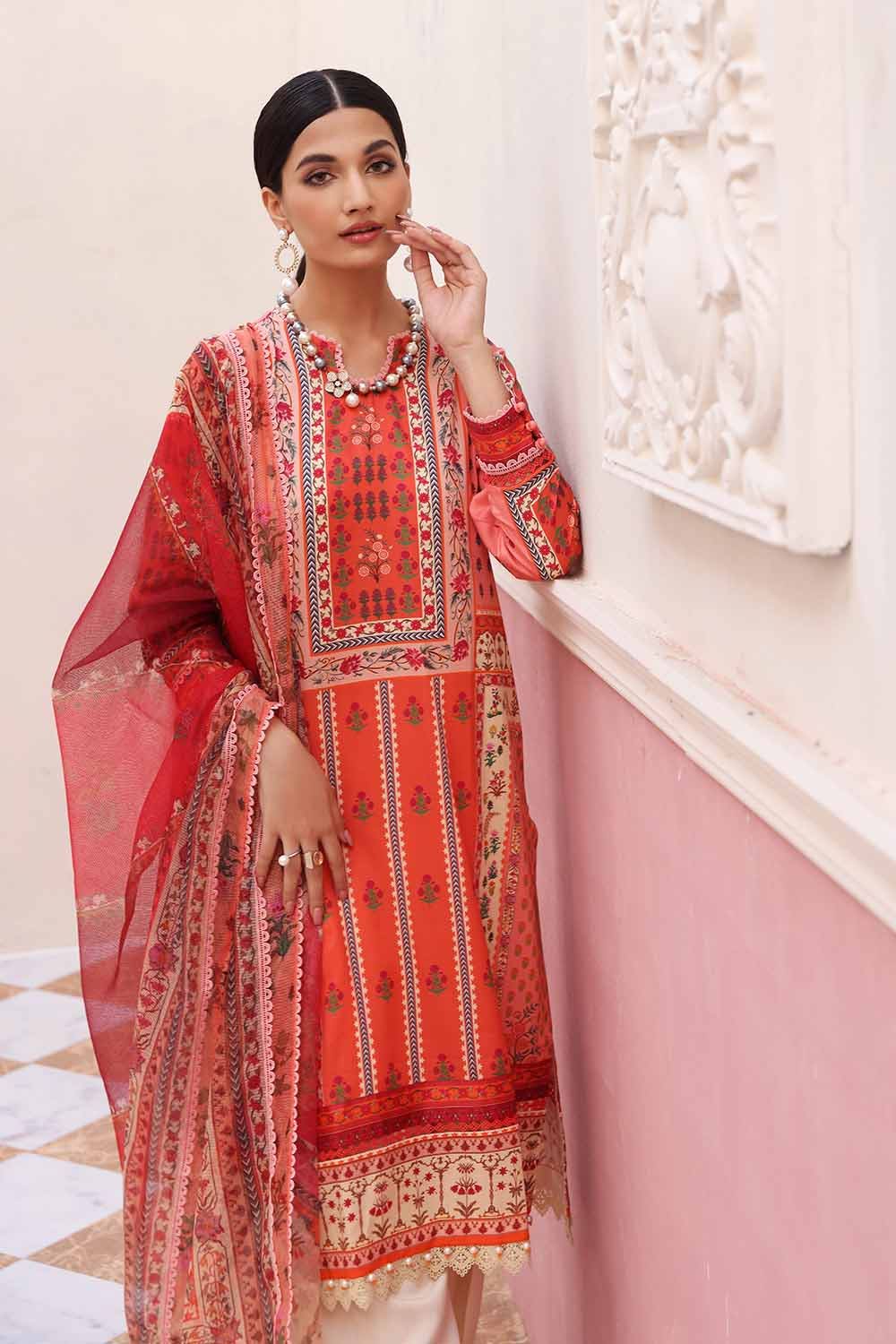 Gul Ahmed Winter Aangan Collection – 3PC Satin Digital Printed Suit with Net Dupatta DS-22002 - Image 3