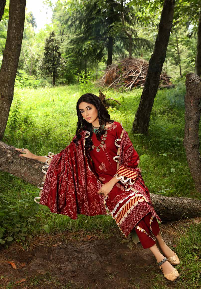 Gul Ahmed Winter Collection 2021 · 3 PC Khaddar Suit with Pashmina Shawl – AP-12066