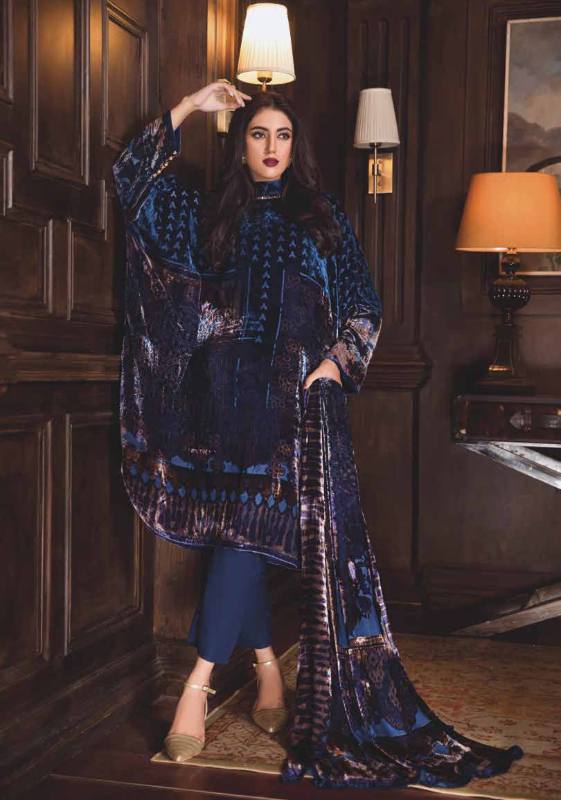 Gul Ahmed Winter Collection 2021 · 3 PC Velvet Suit with Velvet Dupatta – BVL-12002A - Image 2