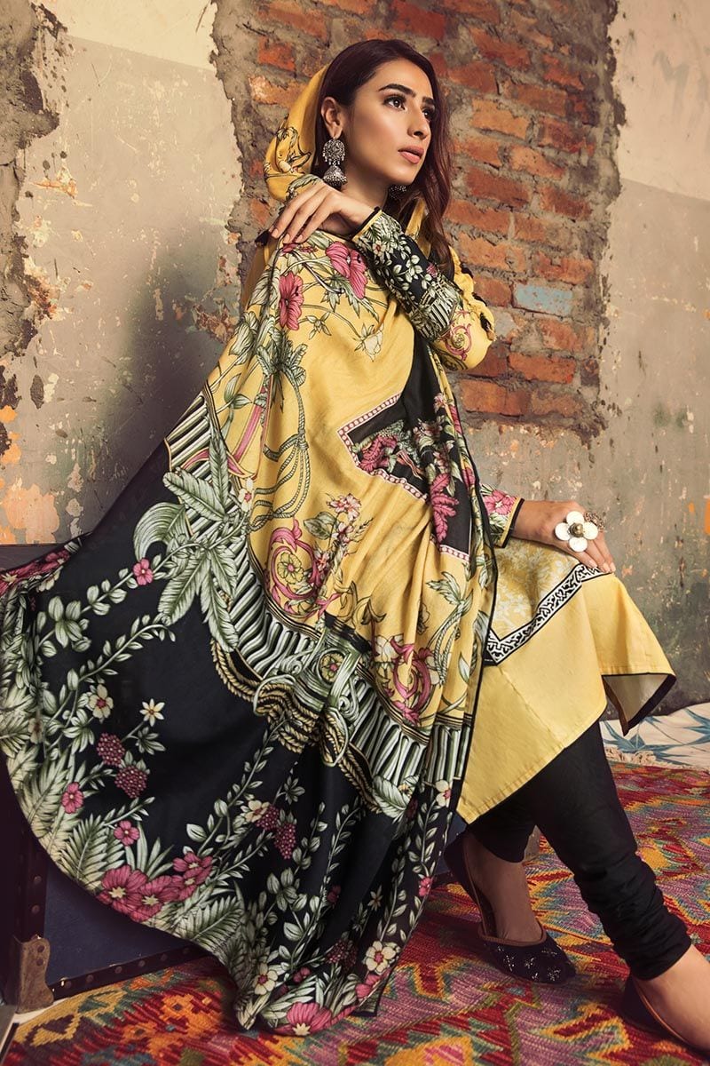 Gul Ahmed Winter Collection – 3 PC Corduroy suit With Cotton Net Dupatta CD-49 - Image 3