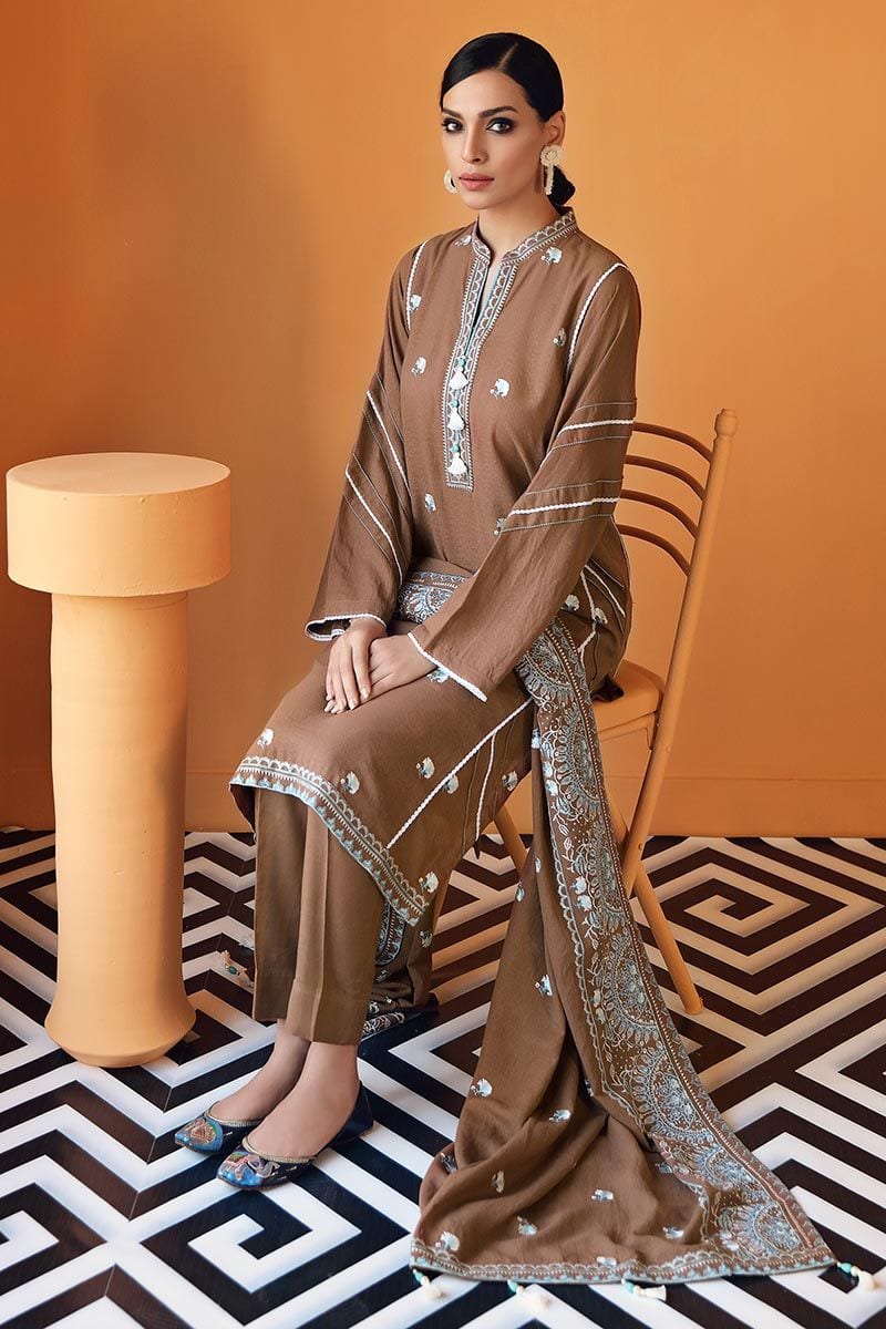 Gul Ahmed Winter Collection – 3 PC Embroidered Suit with Karandi Dupatta ADE-10 - Image 2