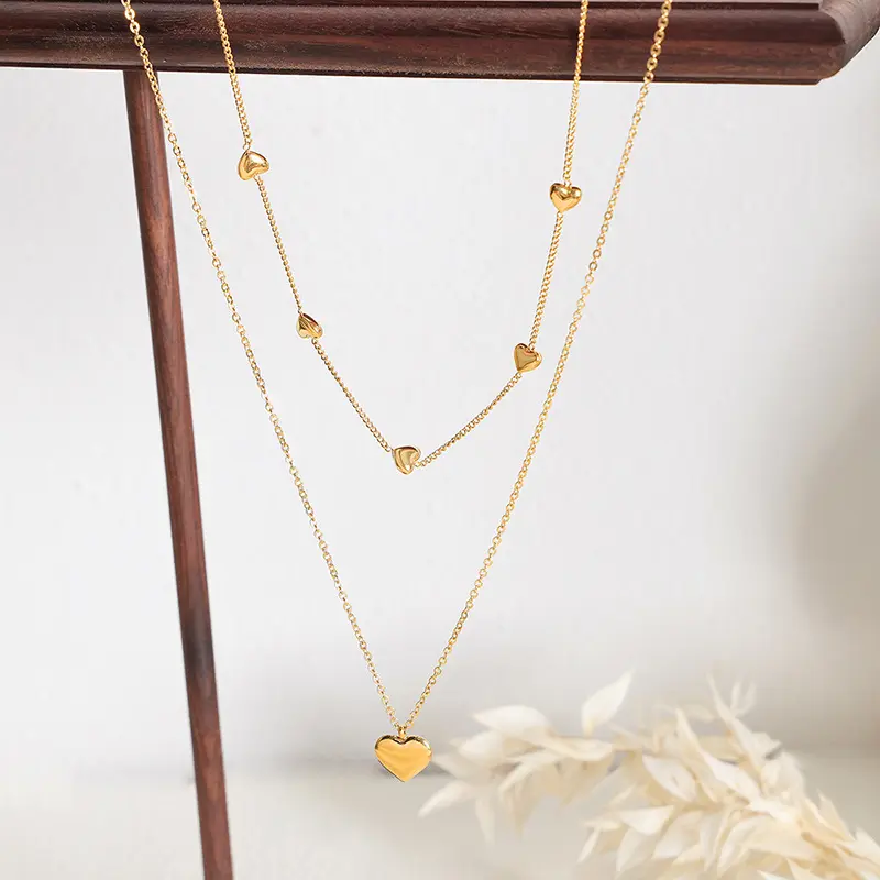 Hearty 18k Gold Layered Love Chain Necklace - Image 3