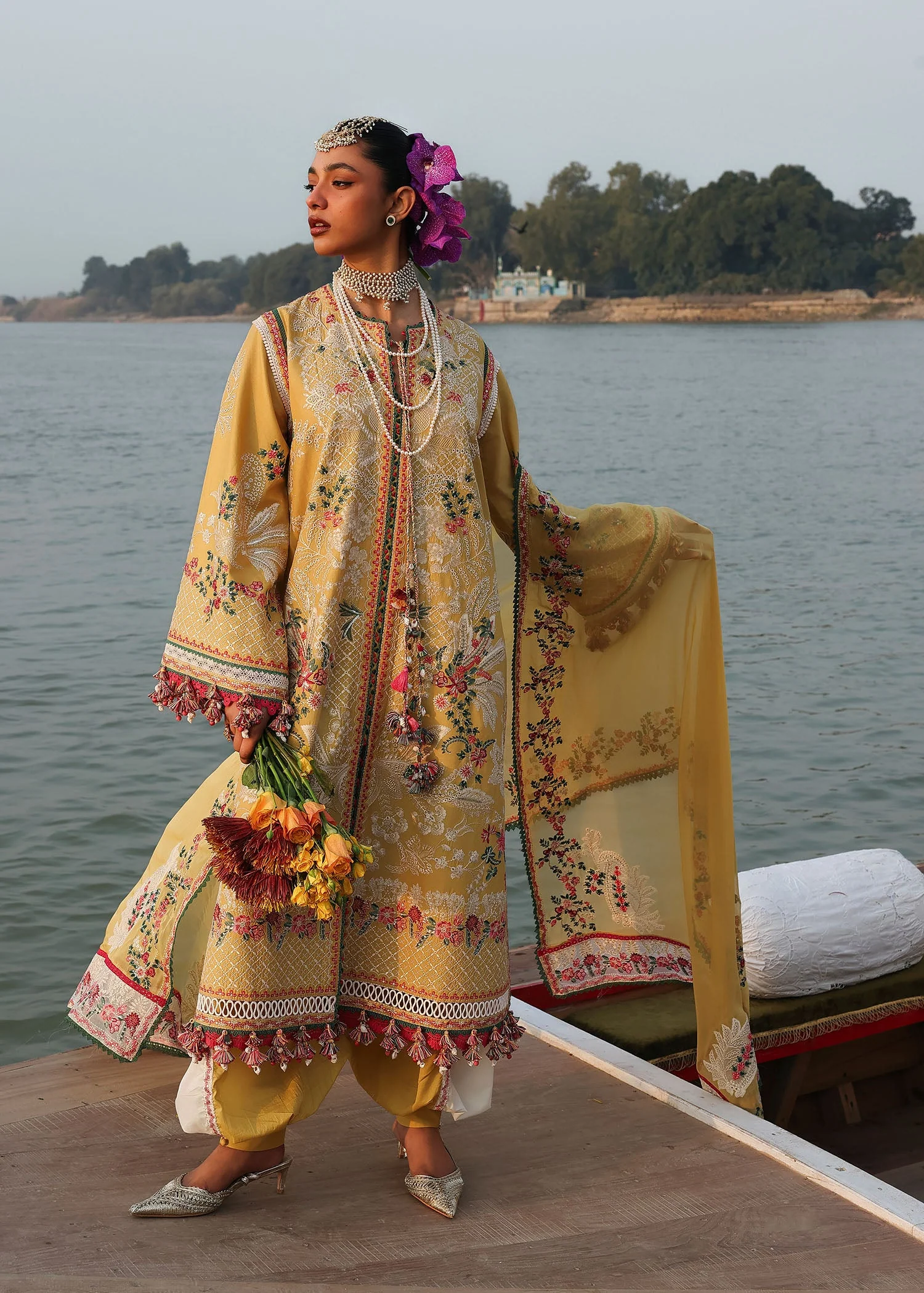 Hussain Rehar Luxury Lawn Eid Edit – Ochre - Image 2