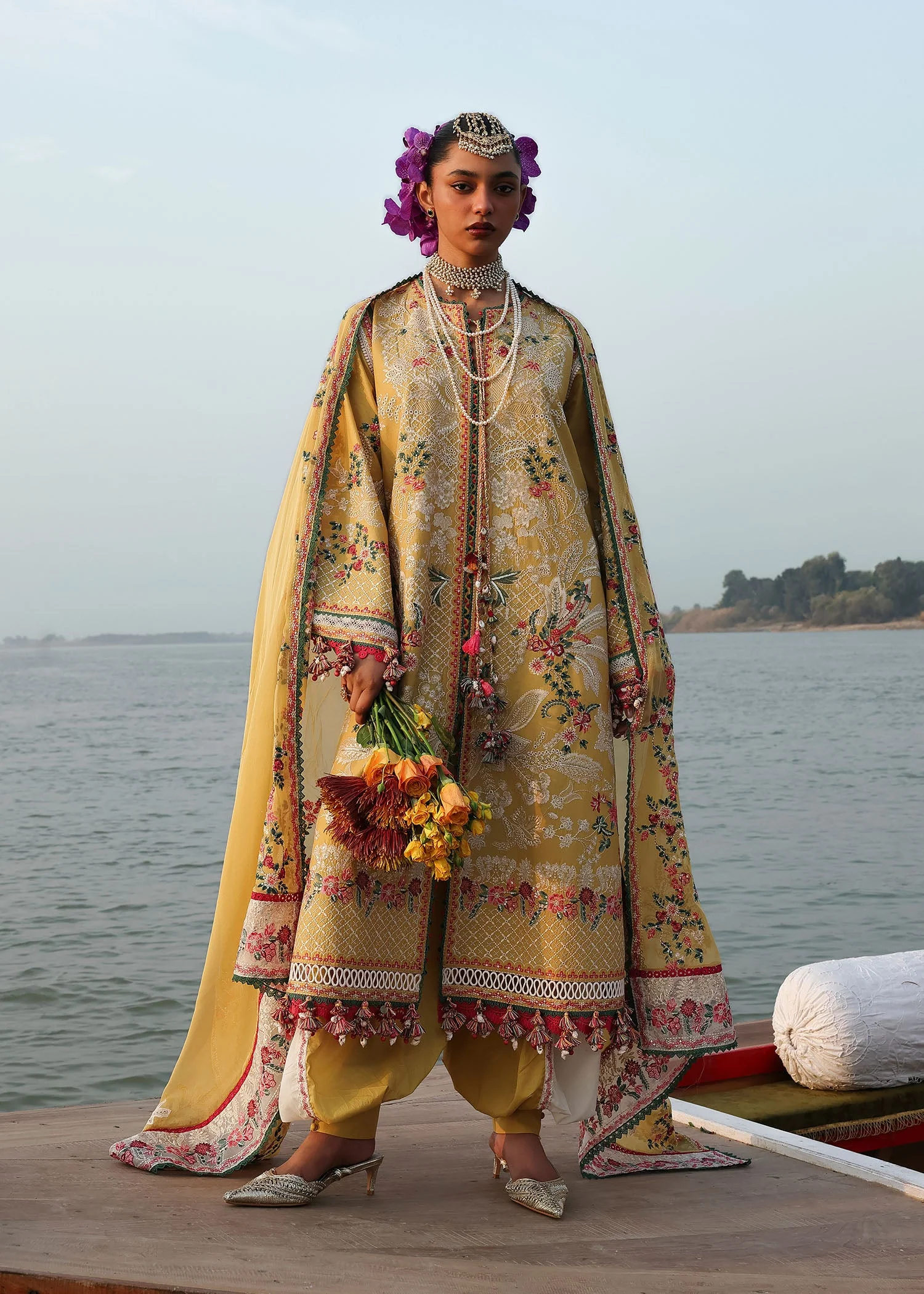 Hussain Rehar Luxury Lawn Eid Edit – Ochre - Image 3