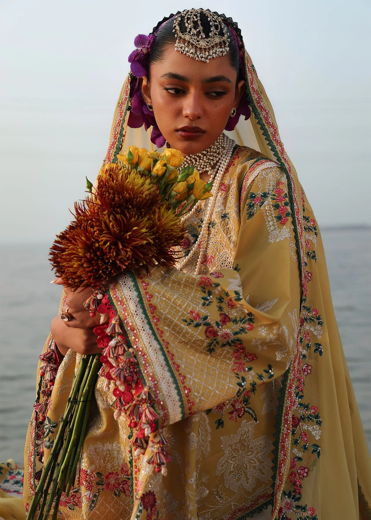 Hussain Rehar Luxury Lawn Eid Edit – Ochre - Image 6