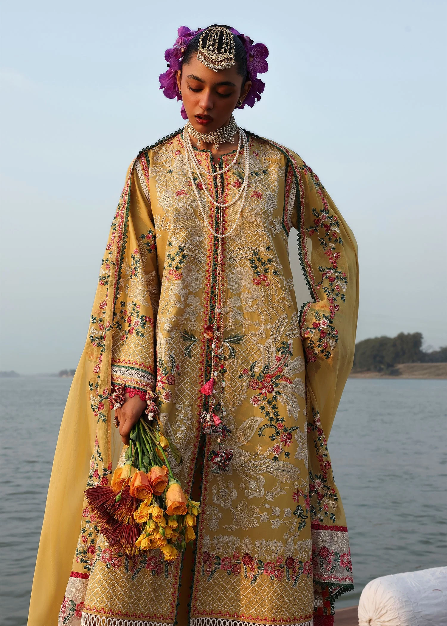 Hussain Rehar Luxury Lawn Eid Edit – Ochre - Image 8
