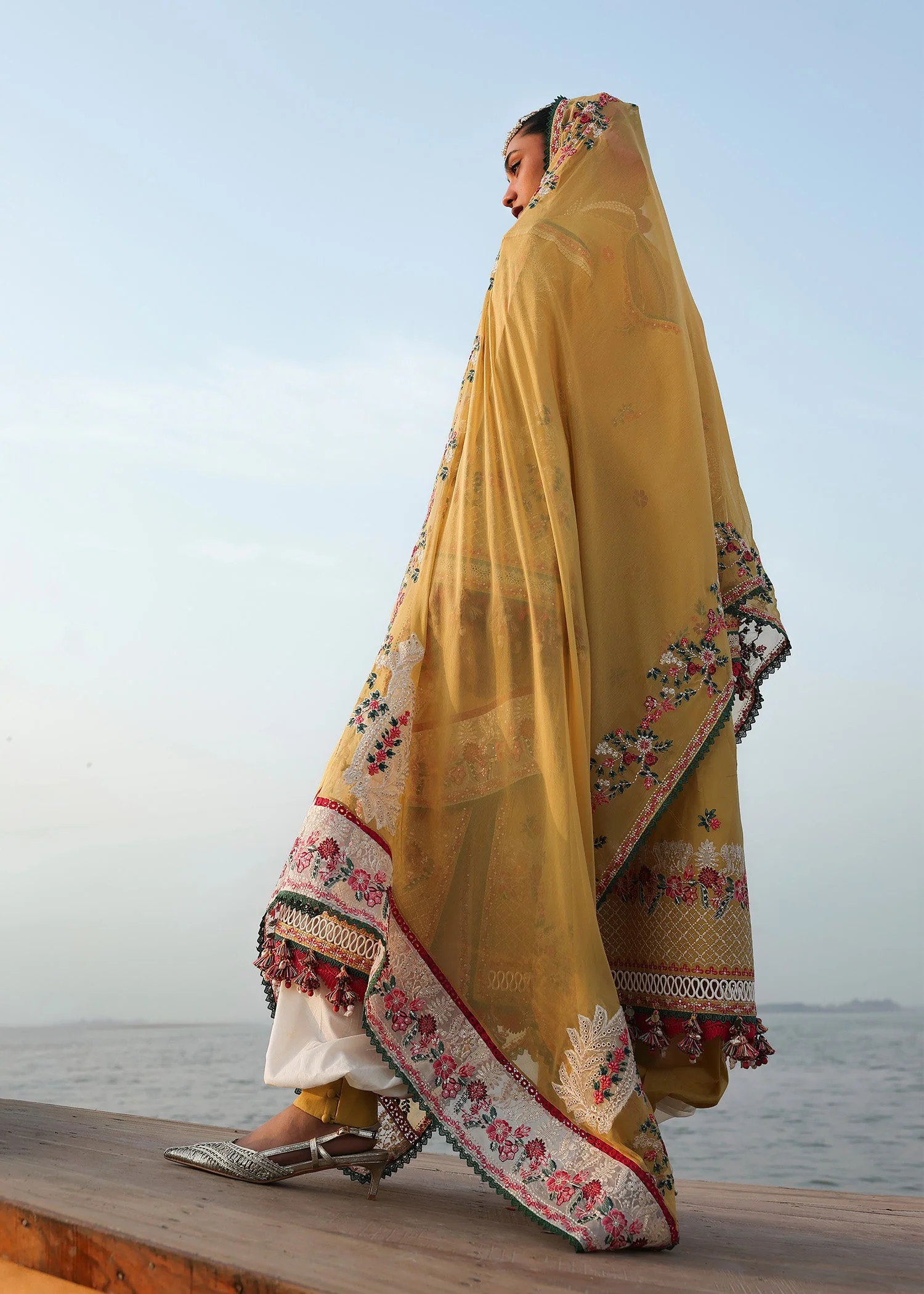 Hussain Rehar Luxury Lawn Eid Edit – Ochre - Image 9