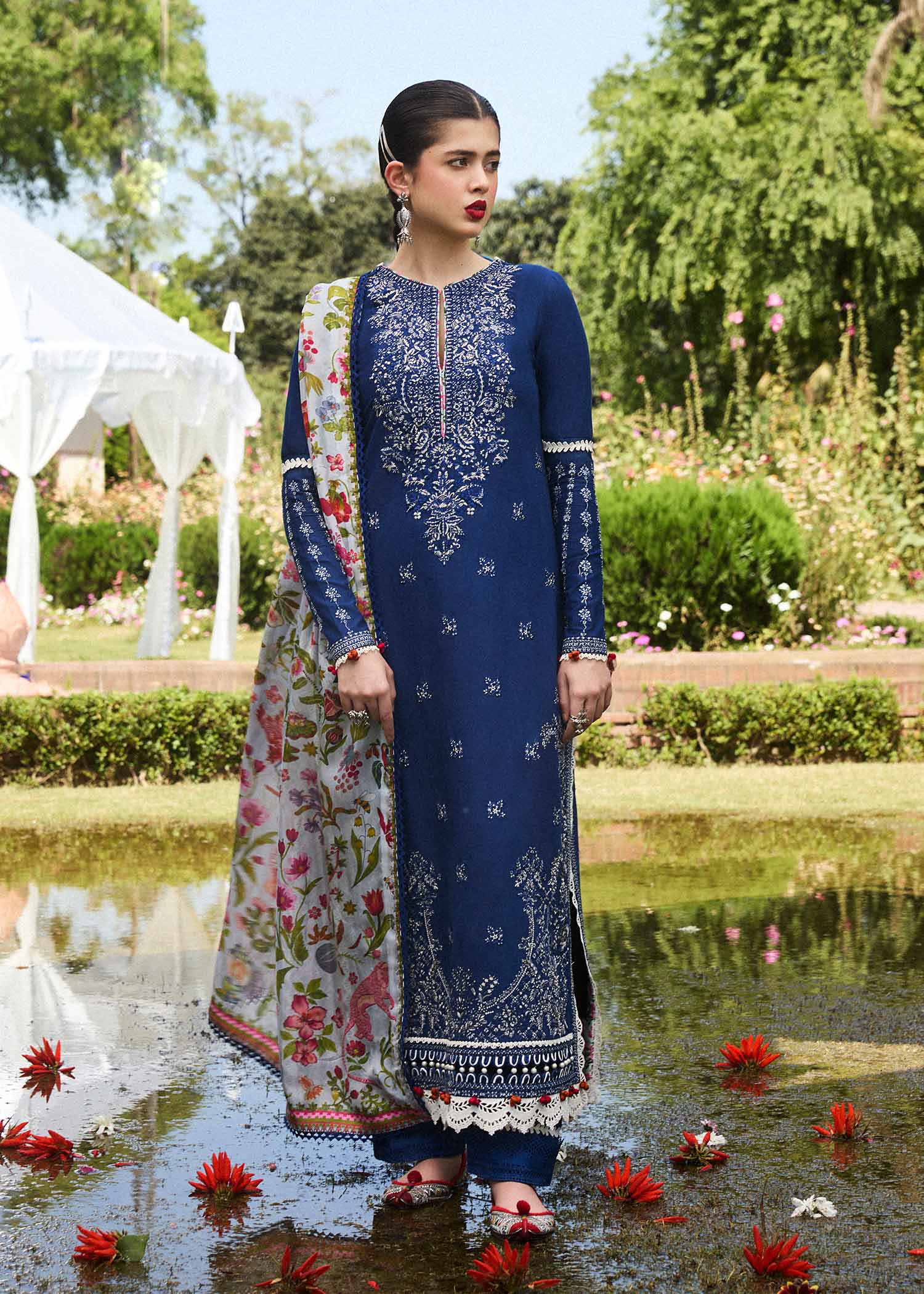 Hussain Rehar Spring/Summer Luxury Lawn – Cyan - Image 2