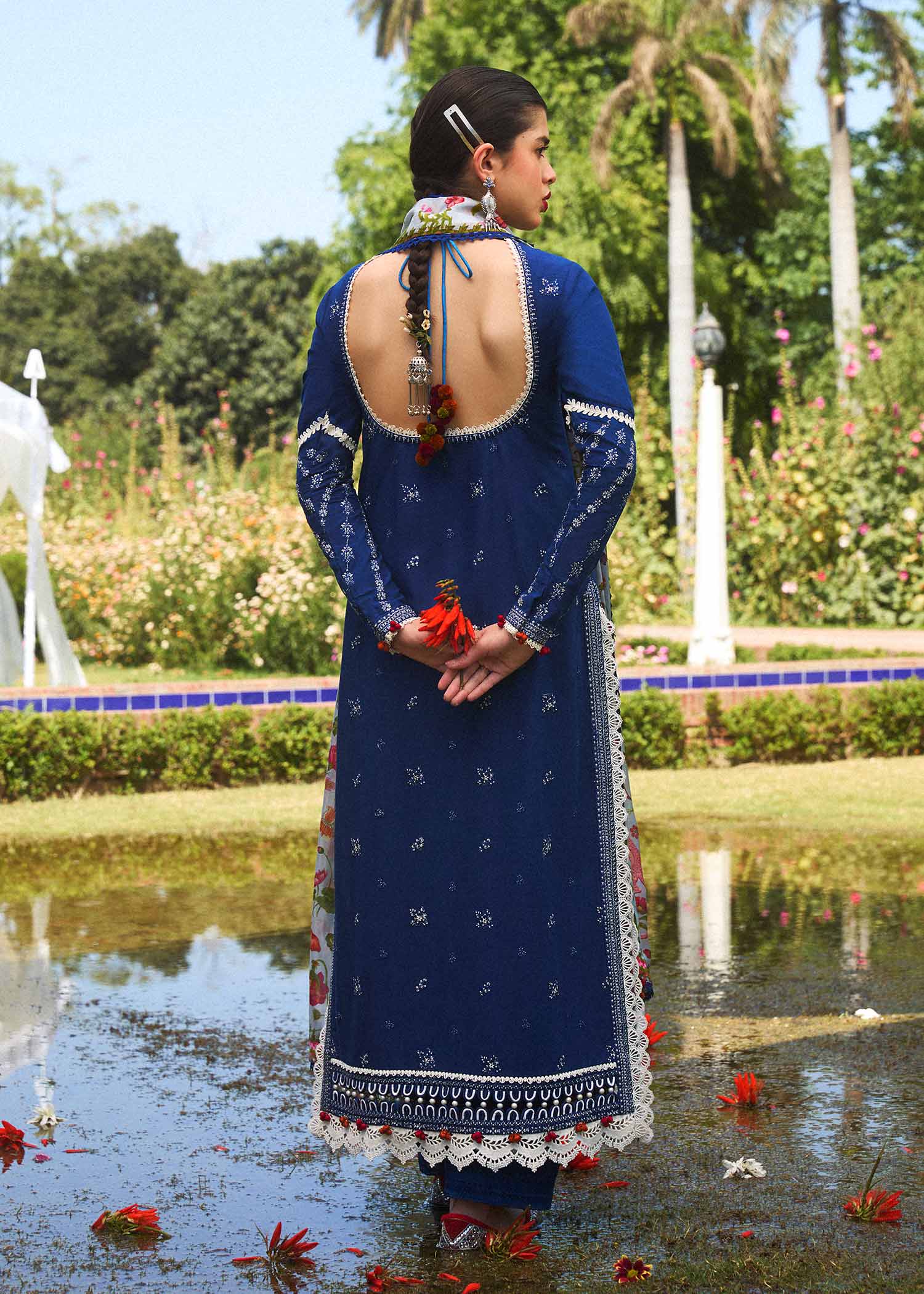 Hussain Rehar Spring/Summer Luxury Lawn – Cyan - Image 7