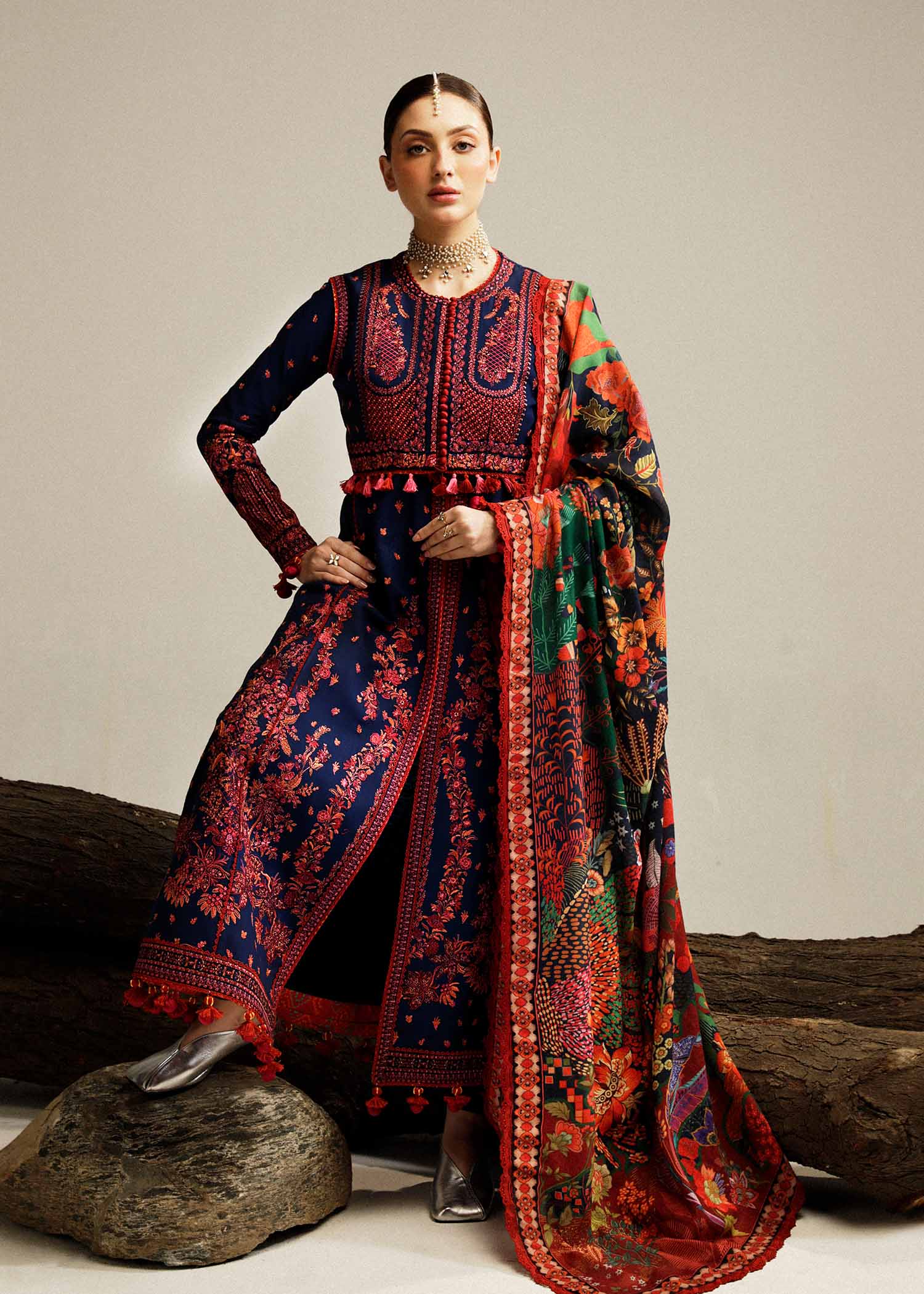 Hussain Rehar Winter Collection with Shawl – Cerulean