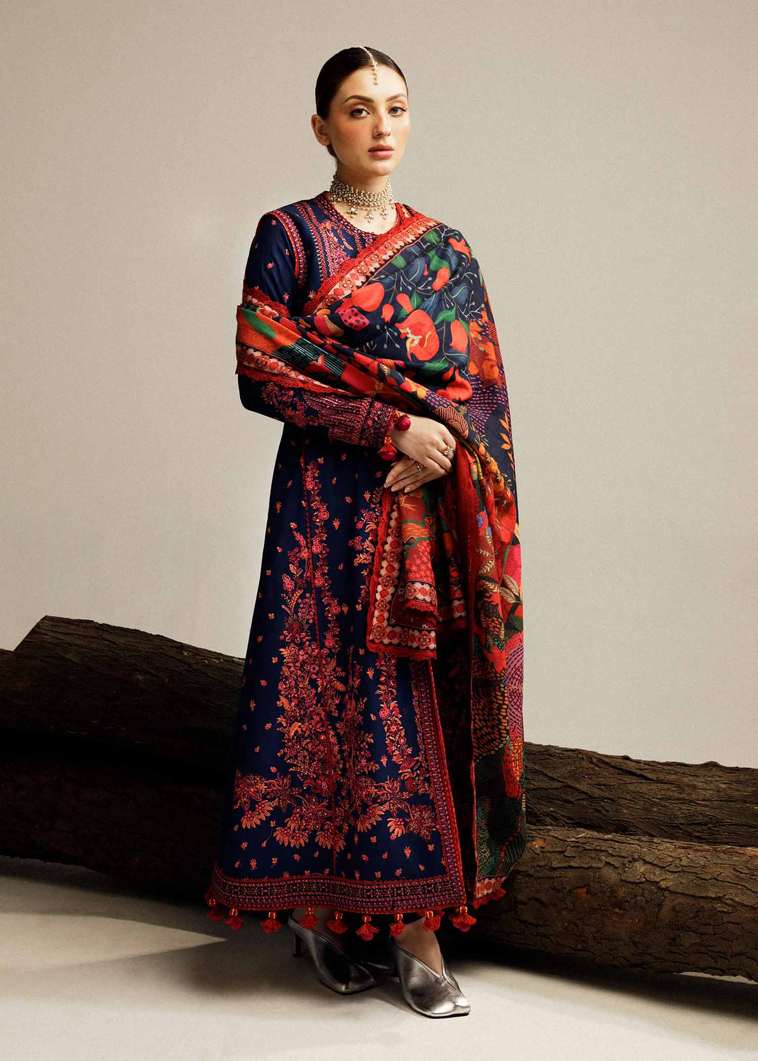 Hussain Rehar Winter Collection with Shawl – Cerulean - Image 2