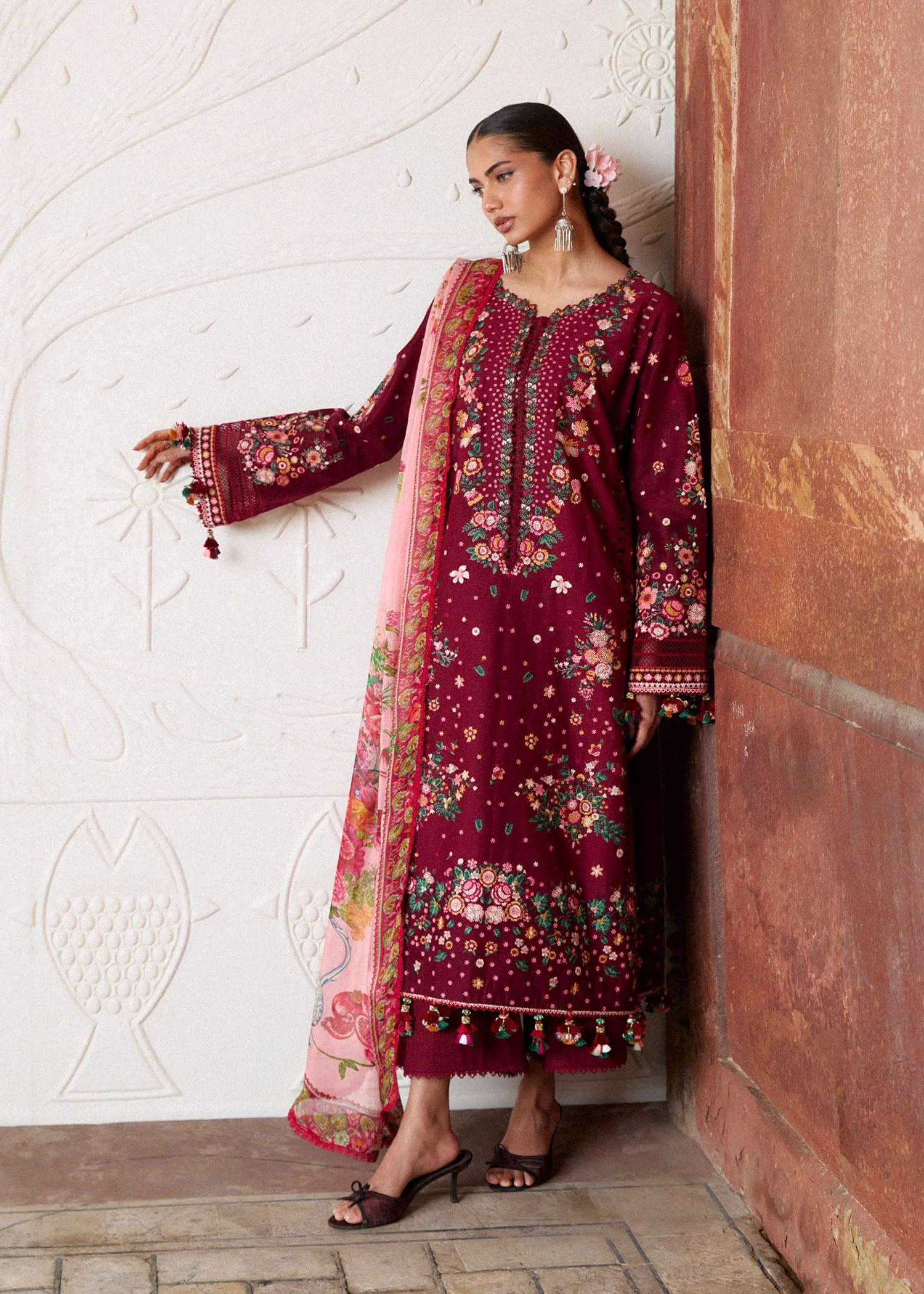 Hussain Rehar Zan Festive Luxury Lawn – Kestane - Image 4