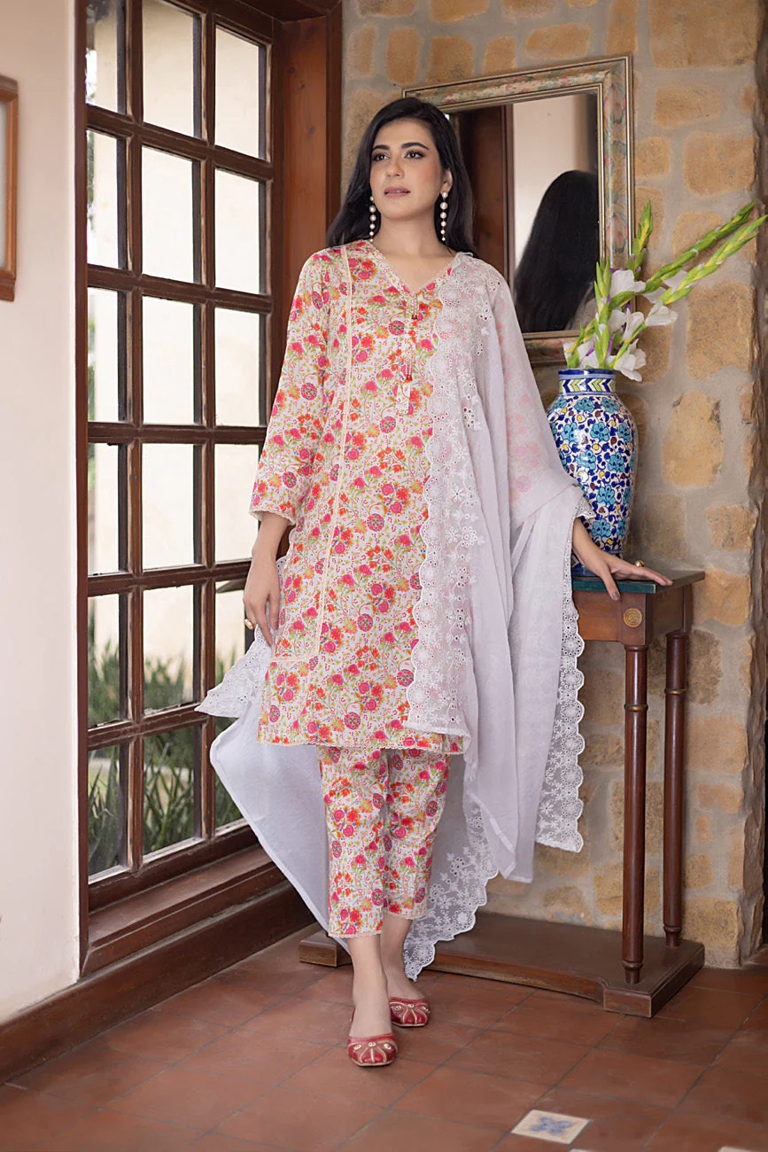 Identic Separates Lawn Collection with Chiffon Cutwork Dupatta Vol-2 – D-01