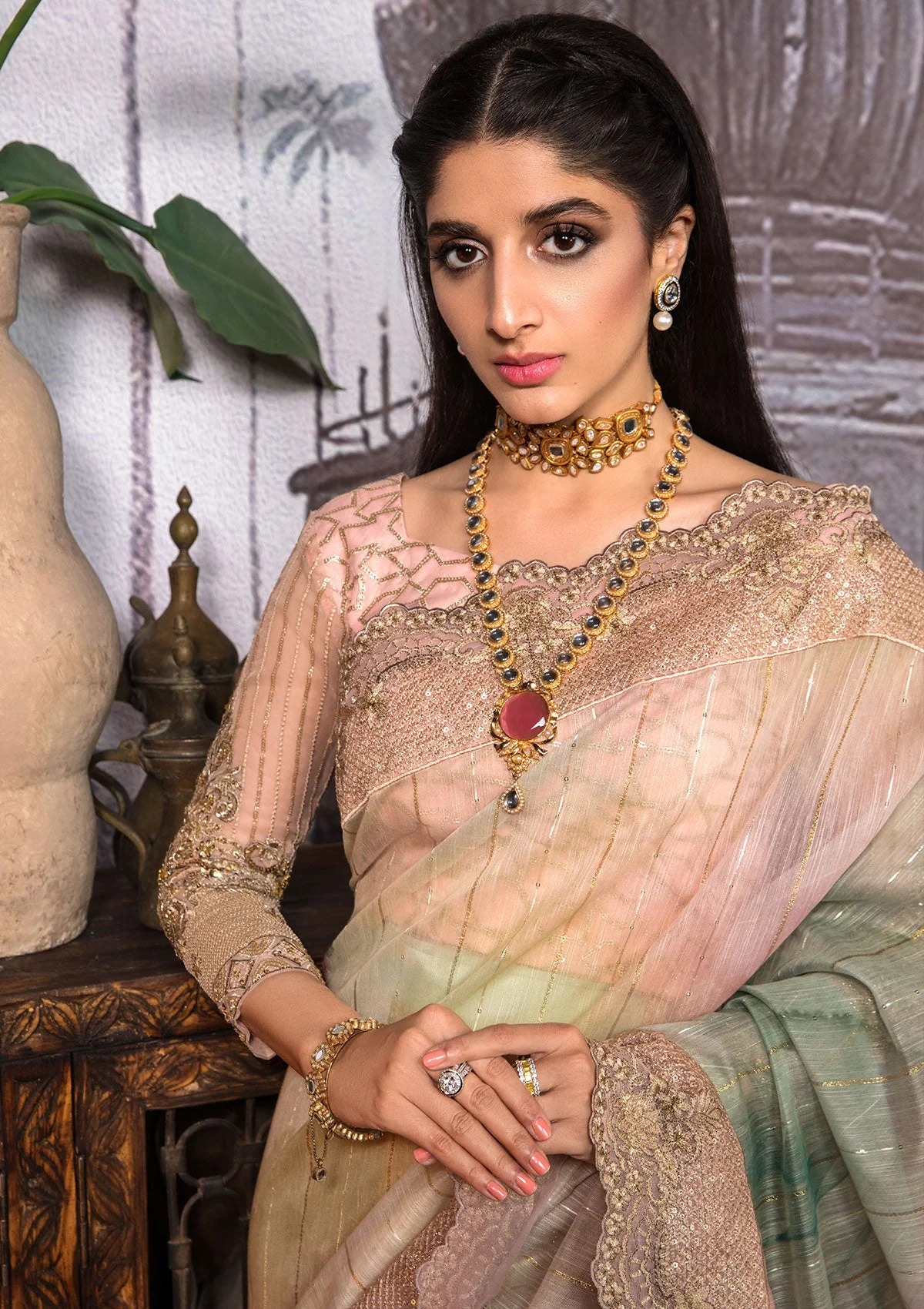 Jahan Aara by Nayab Unstitched Saree Collection – NS 001 Dhanak - Image 5