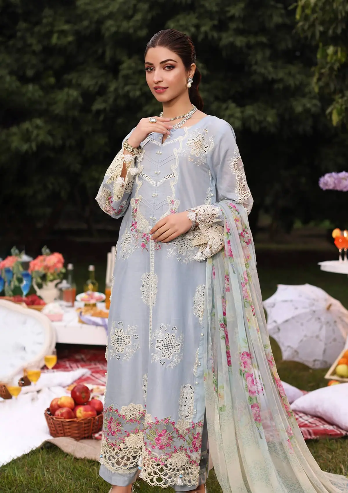 Kahf Festive Premium Lawn Collection 2024 – KFL-08A FIRUZE - Image 8