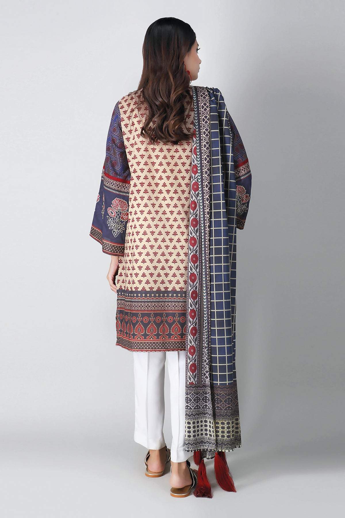 Khaadi Spring Collection 2021 – 2PC Suit · Embroidered Kameez Dupatta · M21103 Beige - Image 2