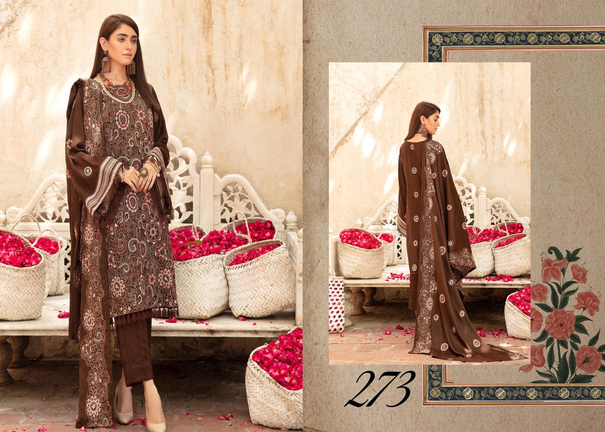 Khoobseerat by Shaista - Peach Embroidery Winter Collection (with Wool Shawl) – DN-273 - Image 3