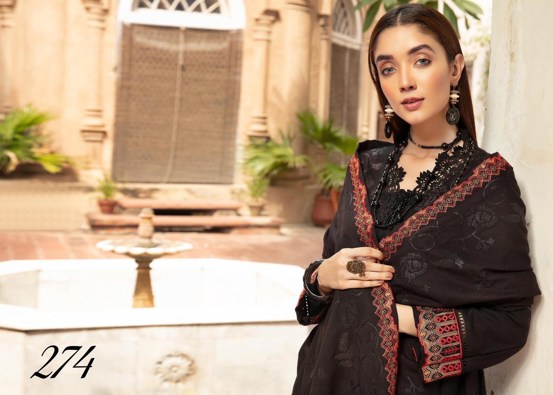 Khoobseerat by Shaista - Peach Embroidery Winter Collection (with Wool Shawl) – DN-274 - Image 2