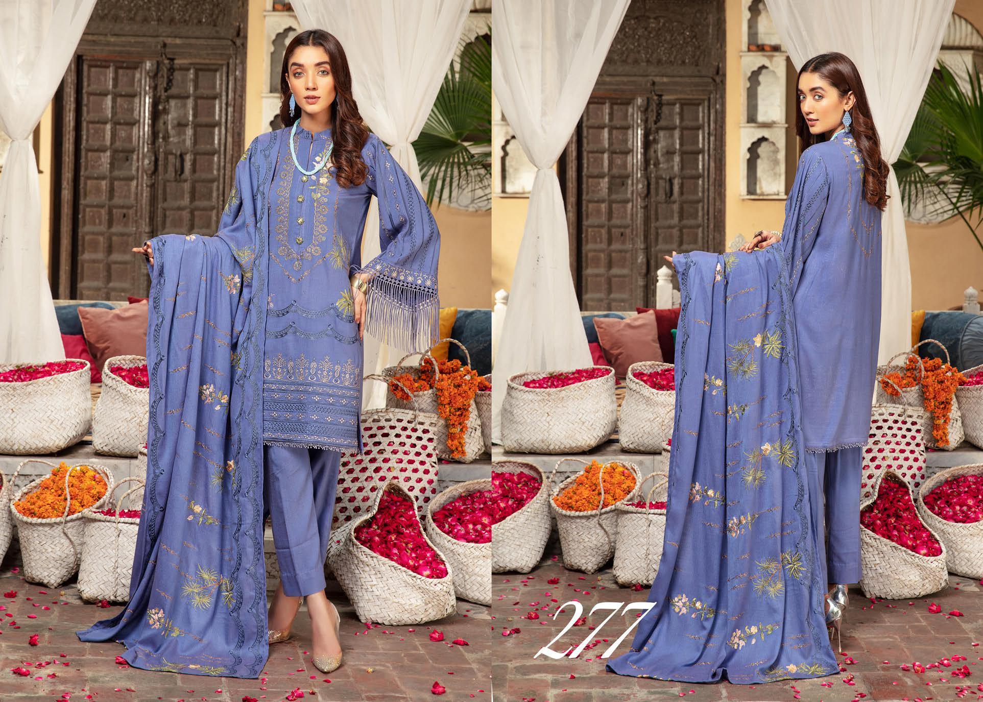 Khoobseerat by Shaista - Peach Embroidery Winter Collection (with Wool Shawl) – DN-277 - Image 3