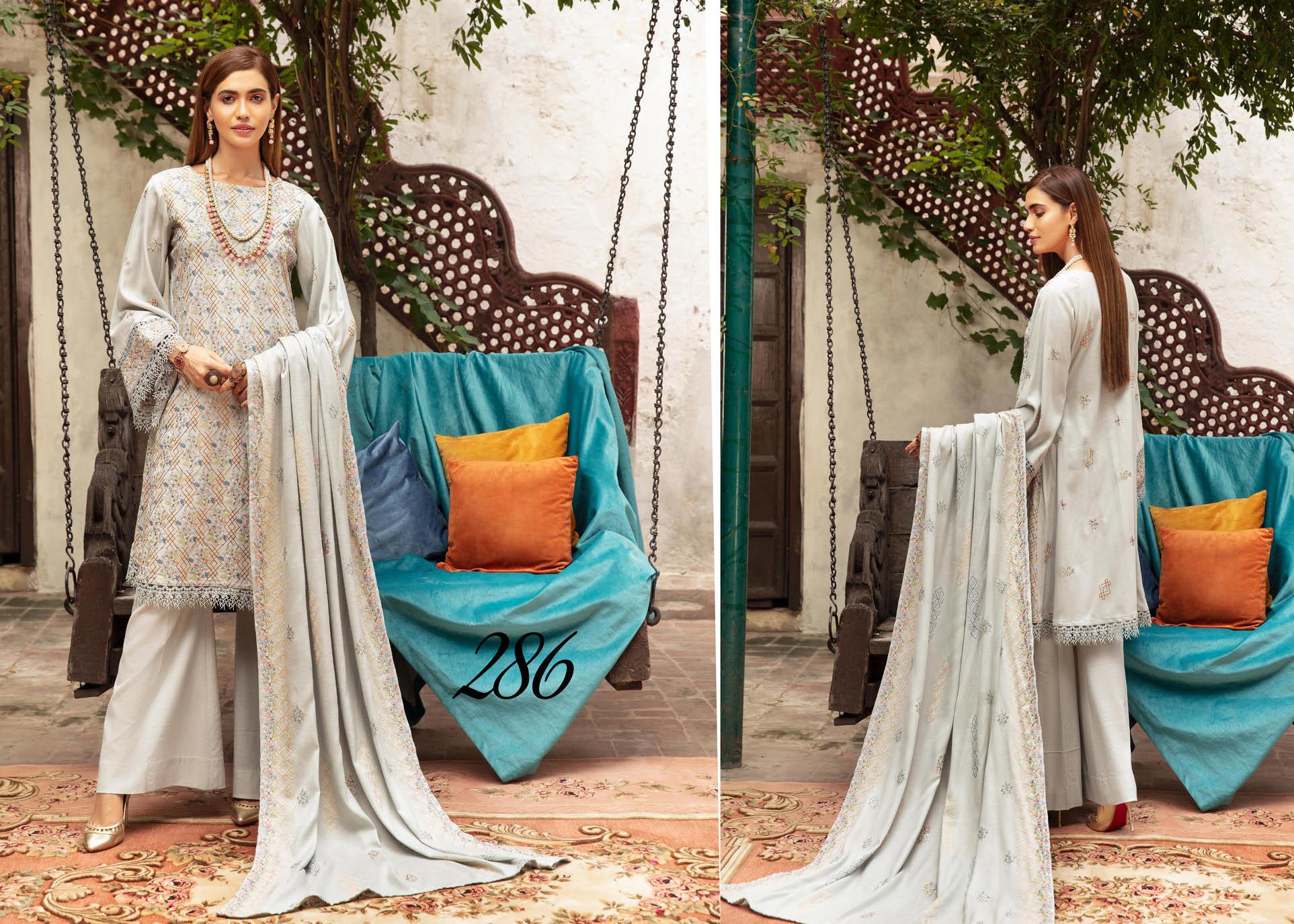 Khoobseerat by Shaista - Peach Embroidery Winter Collection (with Wool Shawl) – DN-286 - Image 3