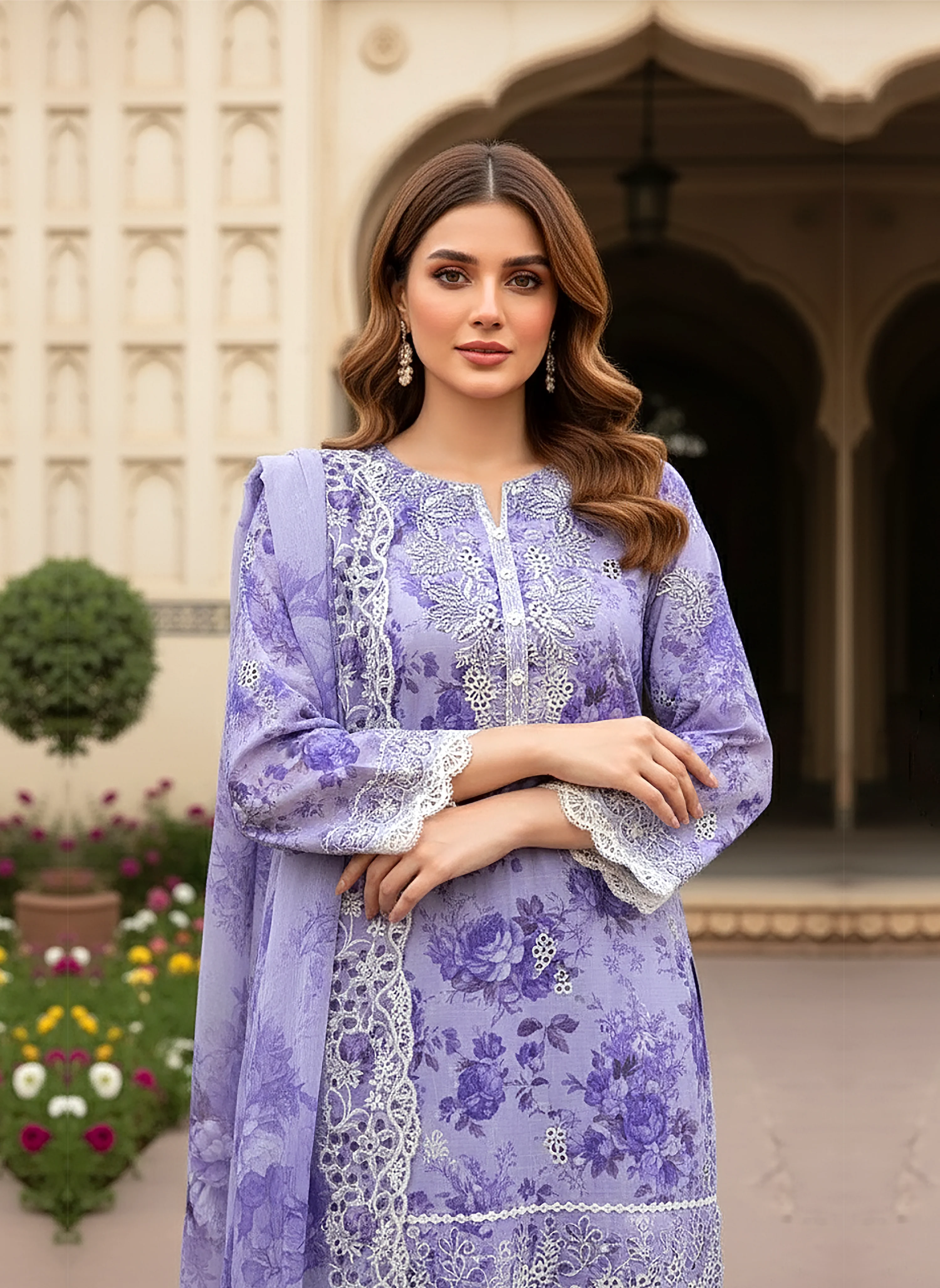 Lakhany Summer – Embroidered With Cutwork Dupatta LG-RK-0113 - Image 2