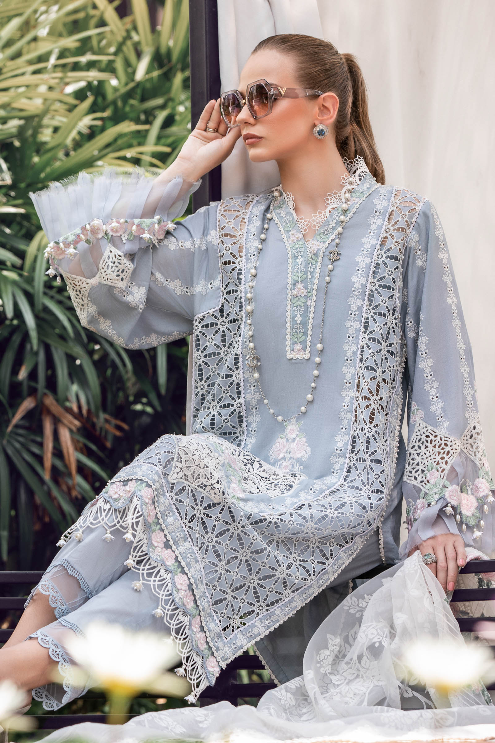 MARIA.B Eid Luxury Lawn Collection – EL-23-10-Ice Blue - Image 3
