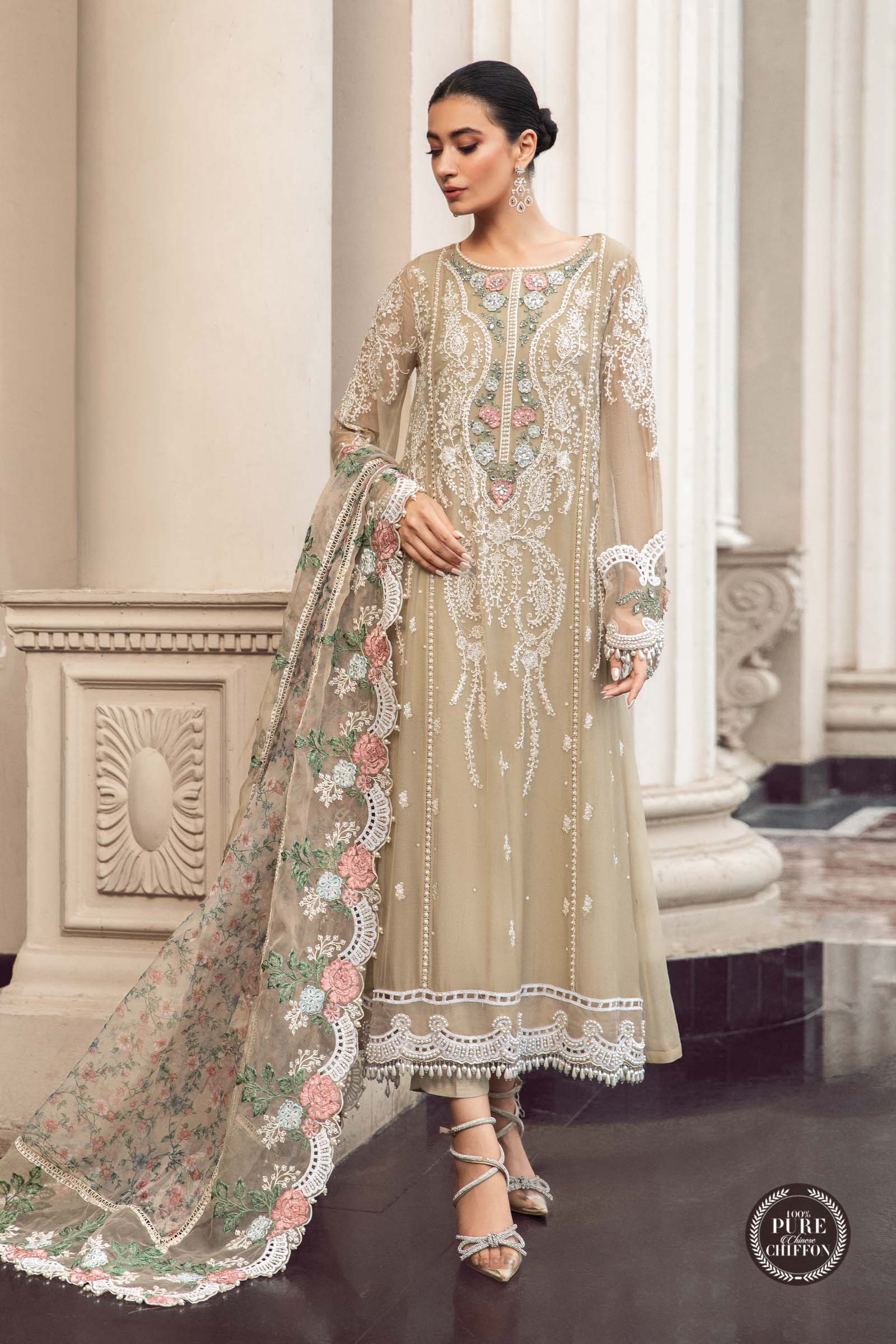 MARIA.B Luxury Chiffon Wedding Formals – MPC-23-101 Coffee - Image 2