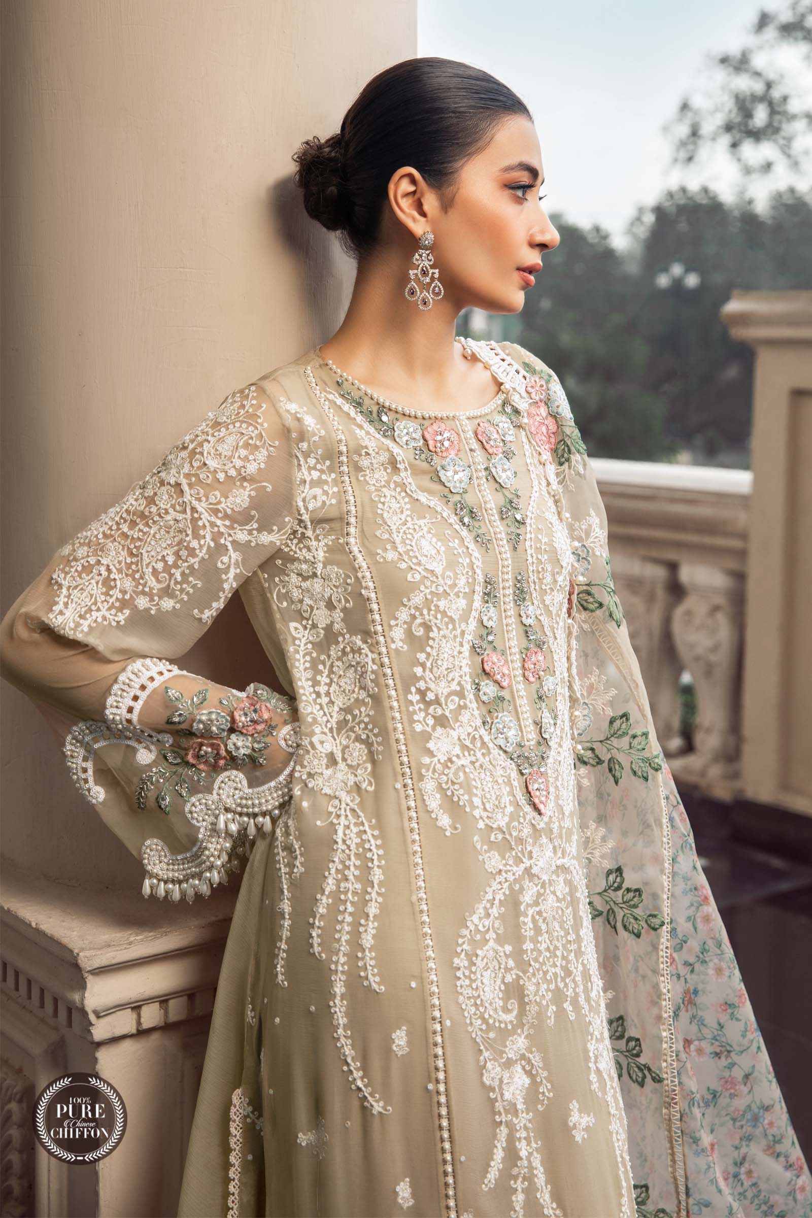 MARIA.B Luxury Chiffon Wedding Formals – MPC-23-101 Coffee - Image 4