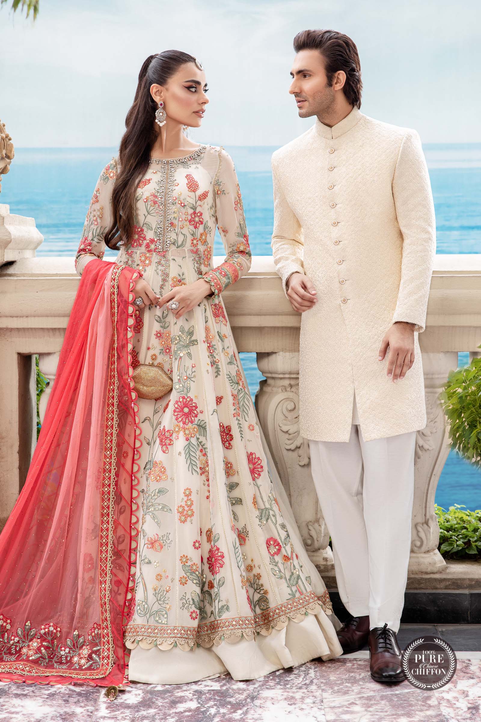 MARIA.B Luxury Chiffon Wedding Formals β MPC-23-106 Cloud White Floral - Image 3