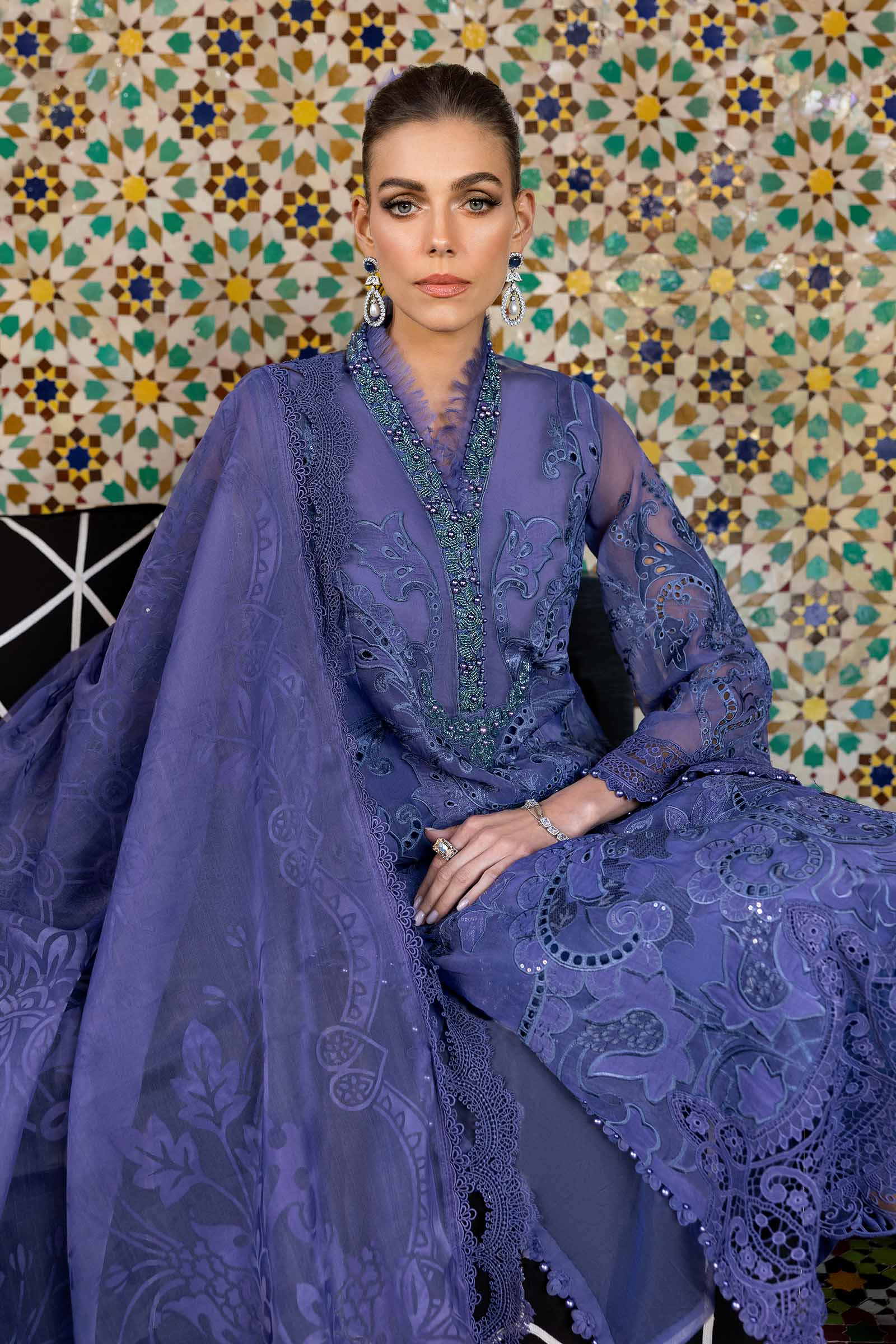 MARIA.B Luxury Lawn – Embroidered Organza Suit | D-2506-B - Image 2