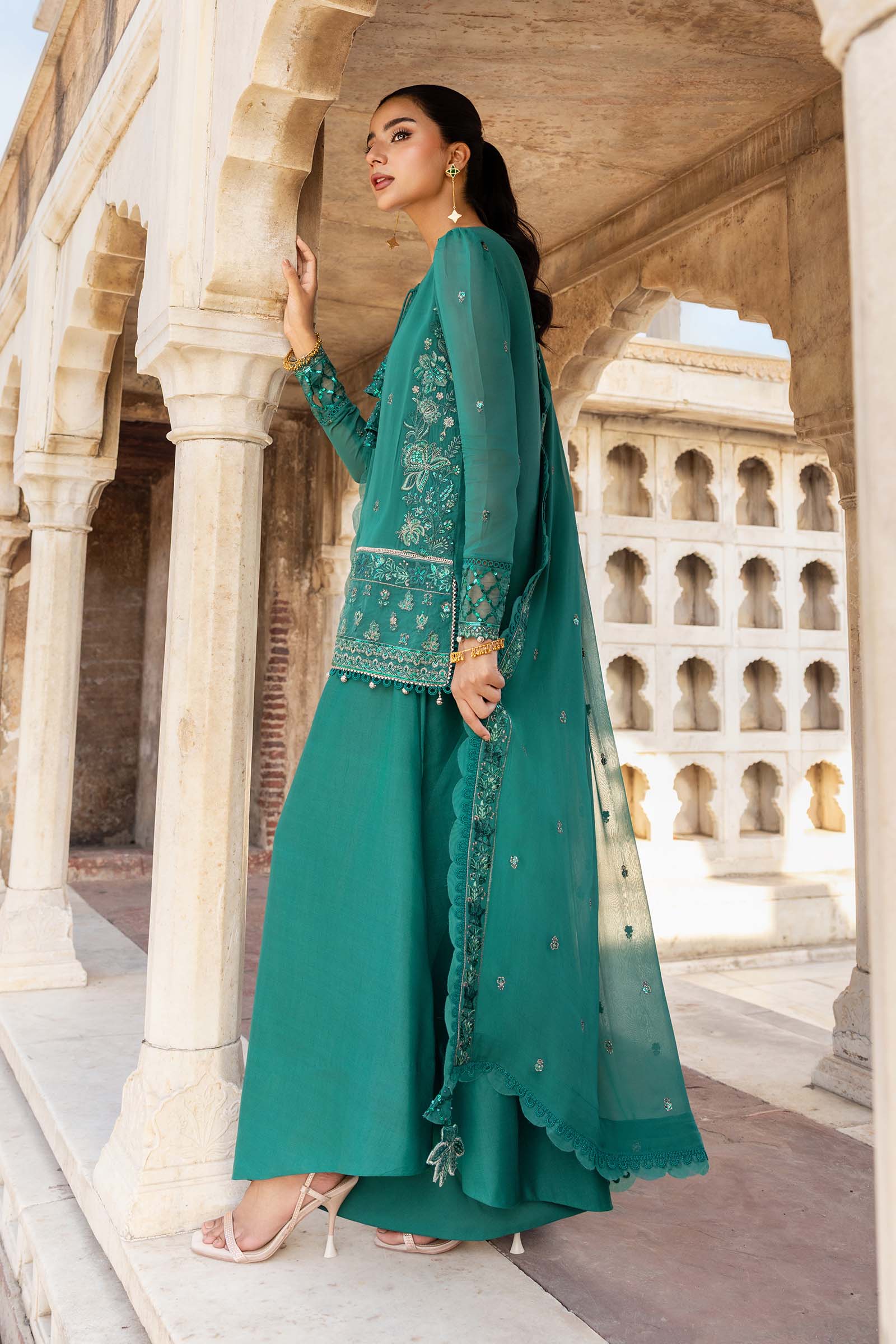 MARIA.B MBasics Festive – Embroidered Chiffon Suit - MBFU803 - Image 3