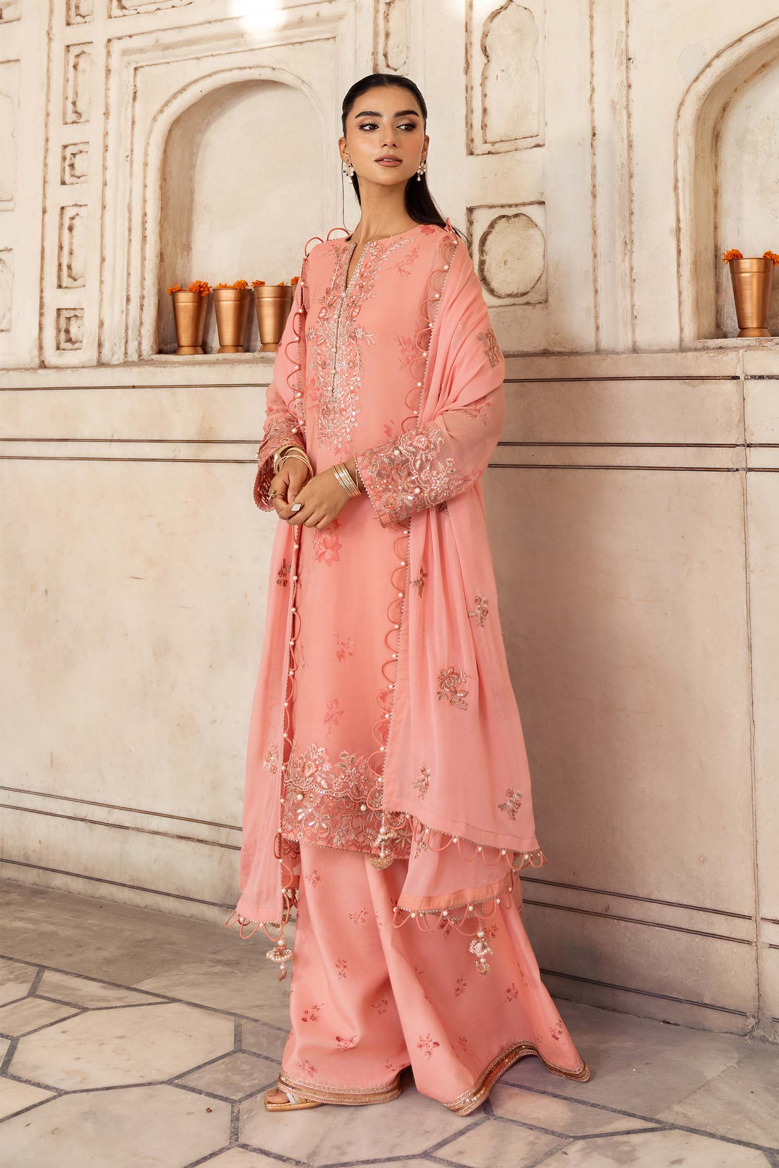 MARIA.B MBasics Festive – Embroidered Chiffon Suit - MBFU807 - Image 3