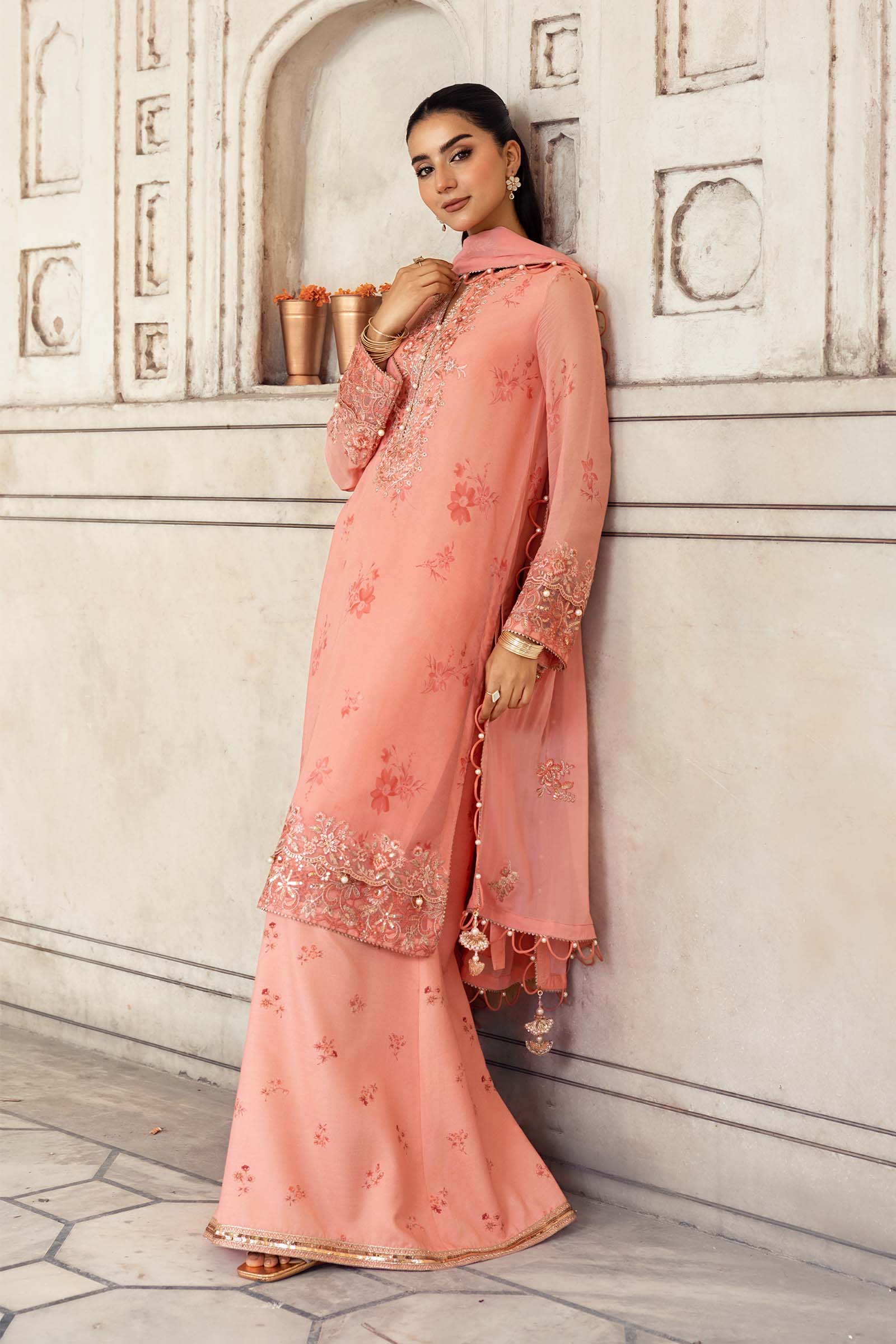 MARIA.B MBasics Festive – Embroidered Chiffon Suit - MBFU807 - Image 9